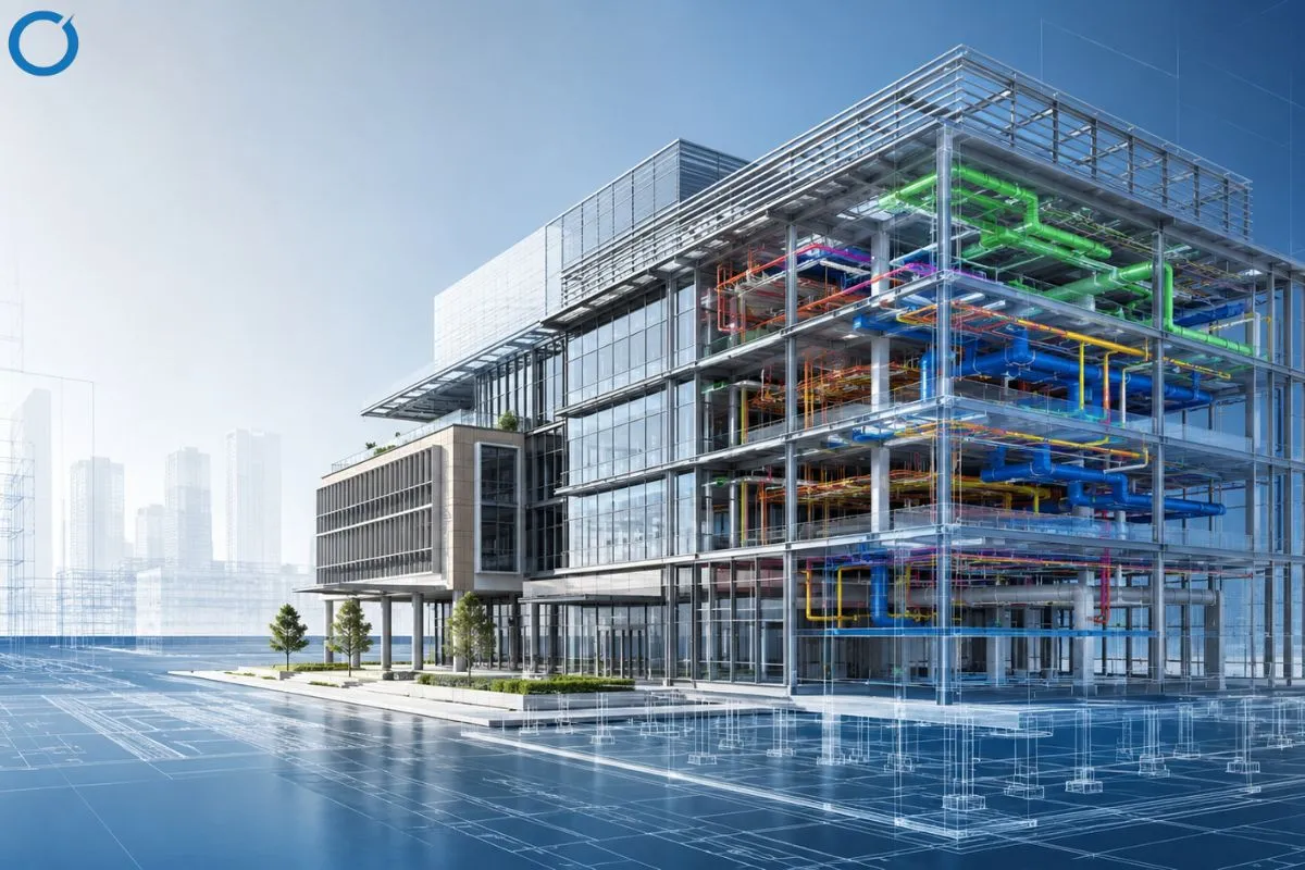 BIM engineer reviewing 3D building model on a computer screen