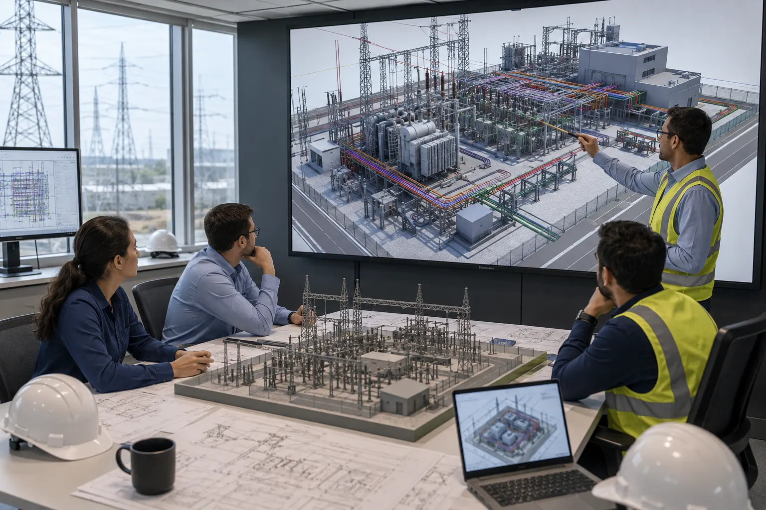 Energy infrastructure BIM model and electrical substation coordination workflow
