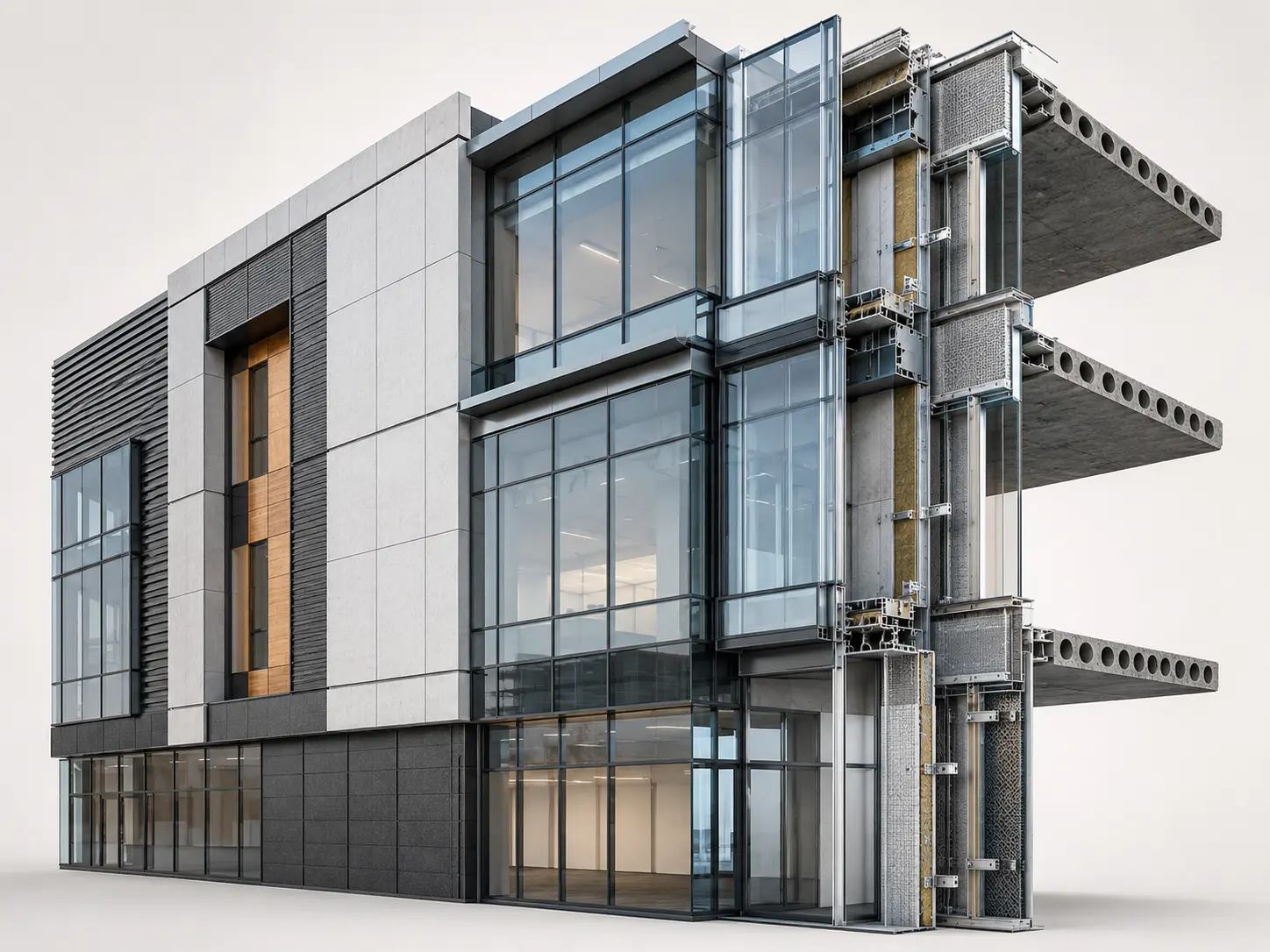 Facade BIM model showing curtain wall glazing cladding and panel systems