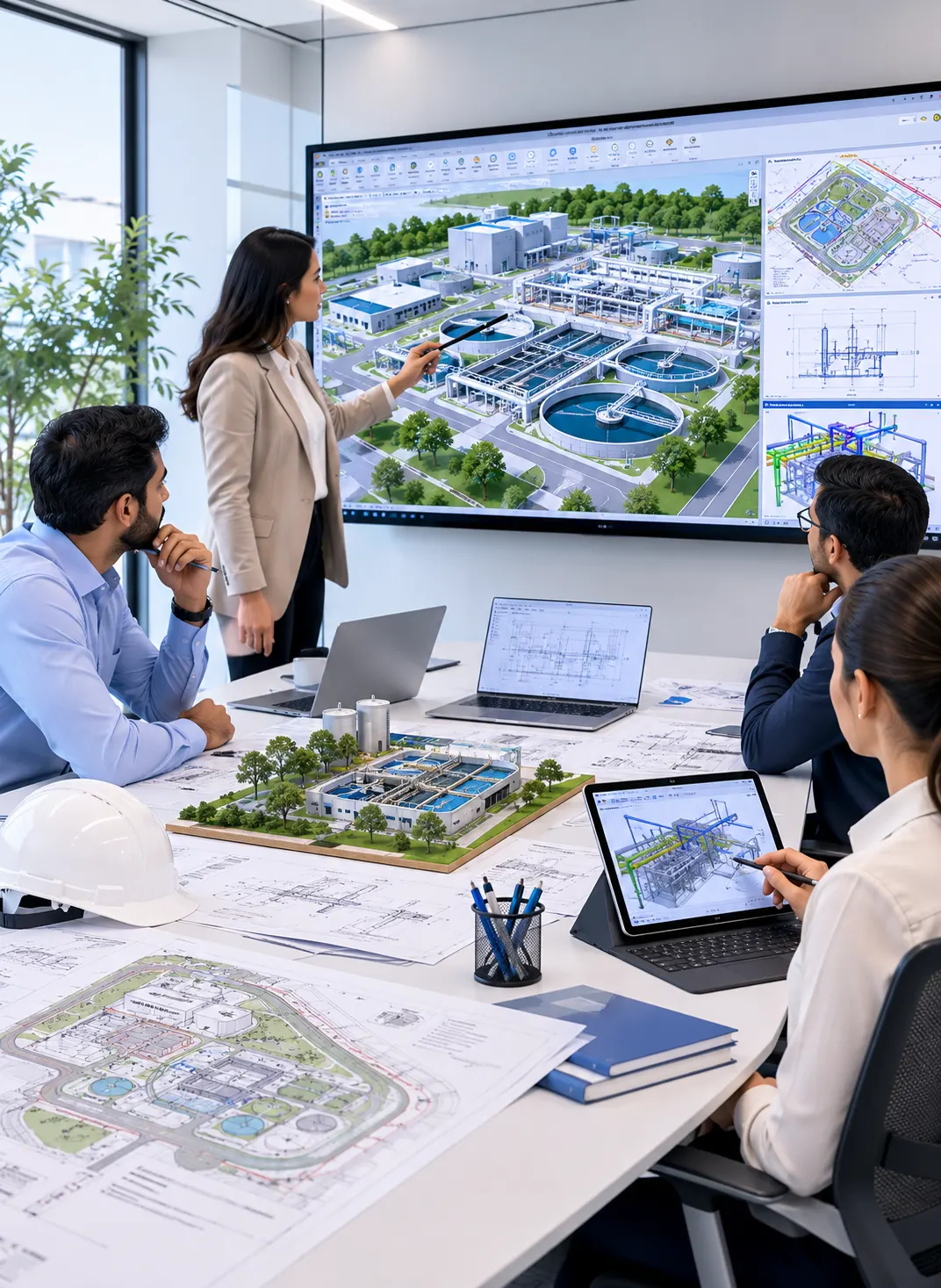Environmental preconstruction team reviewing BIM and technical project information