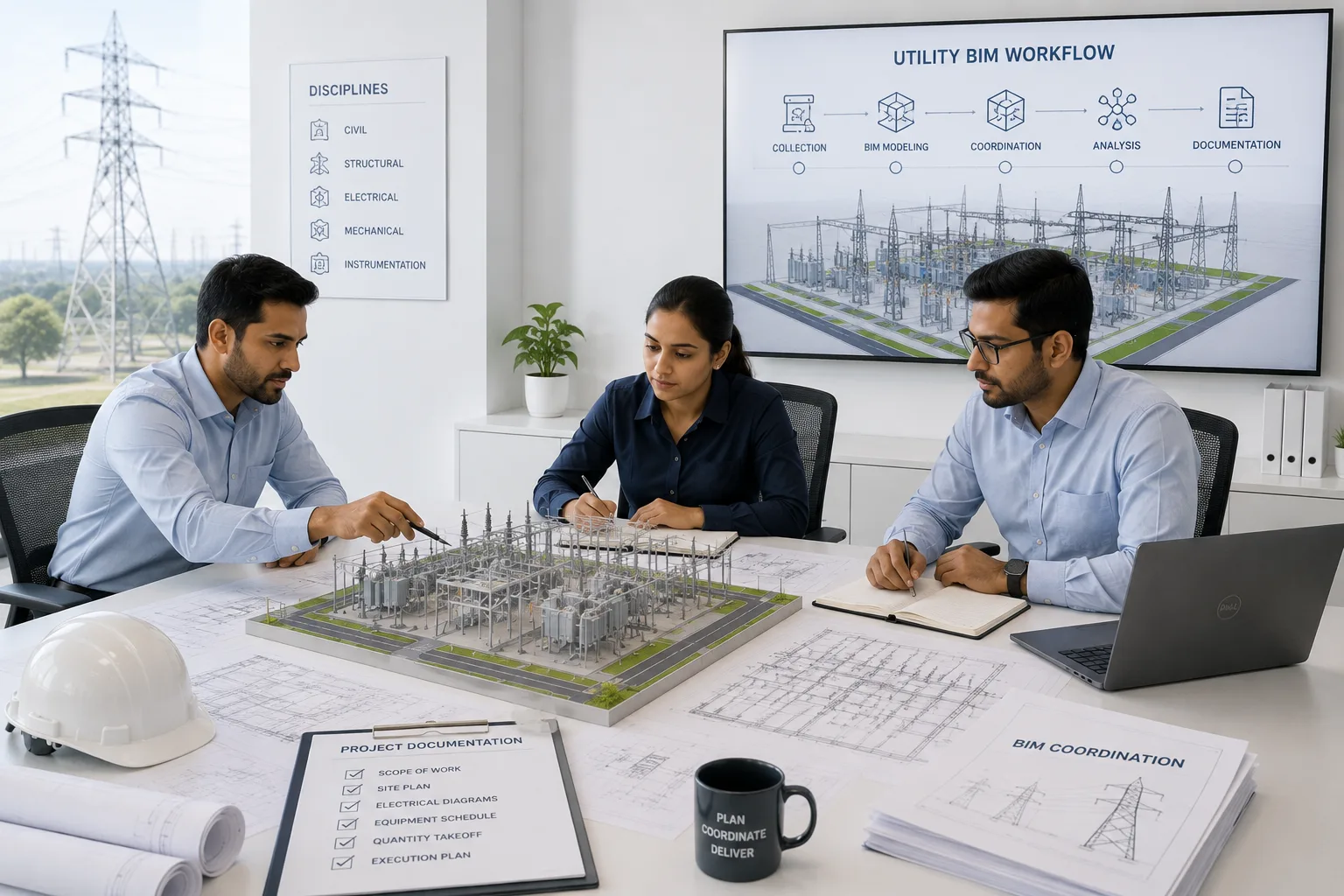 Energy infrastructure project documentation and utility BIM preconstruction review