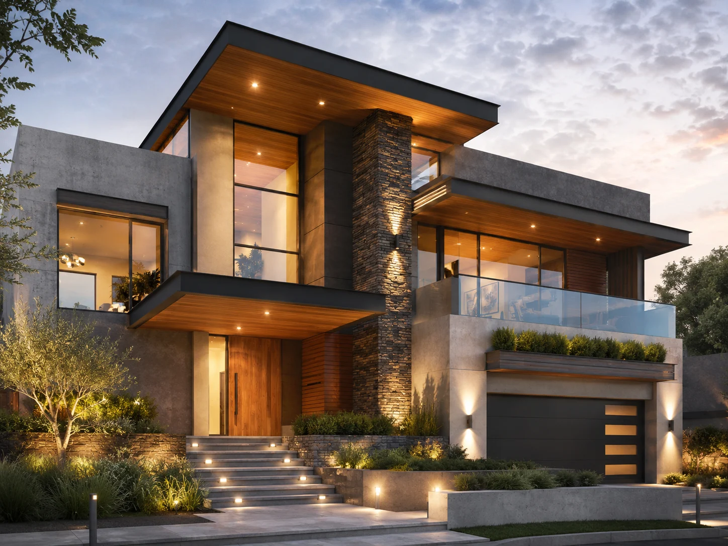 Architectural 3D rendering showing realistic building materials lighting and exterior visualization