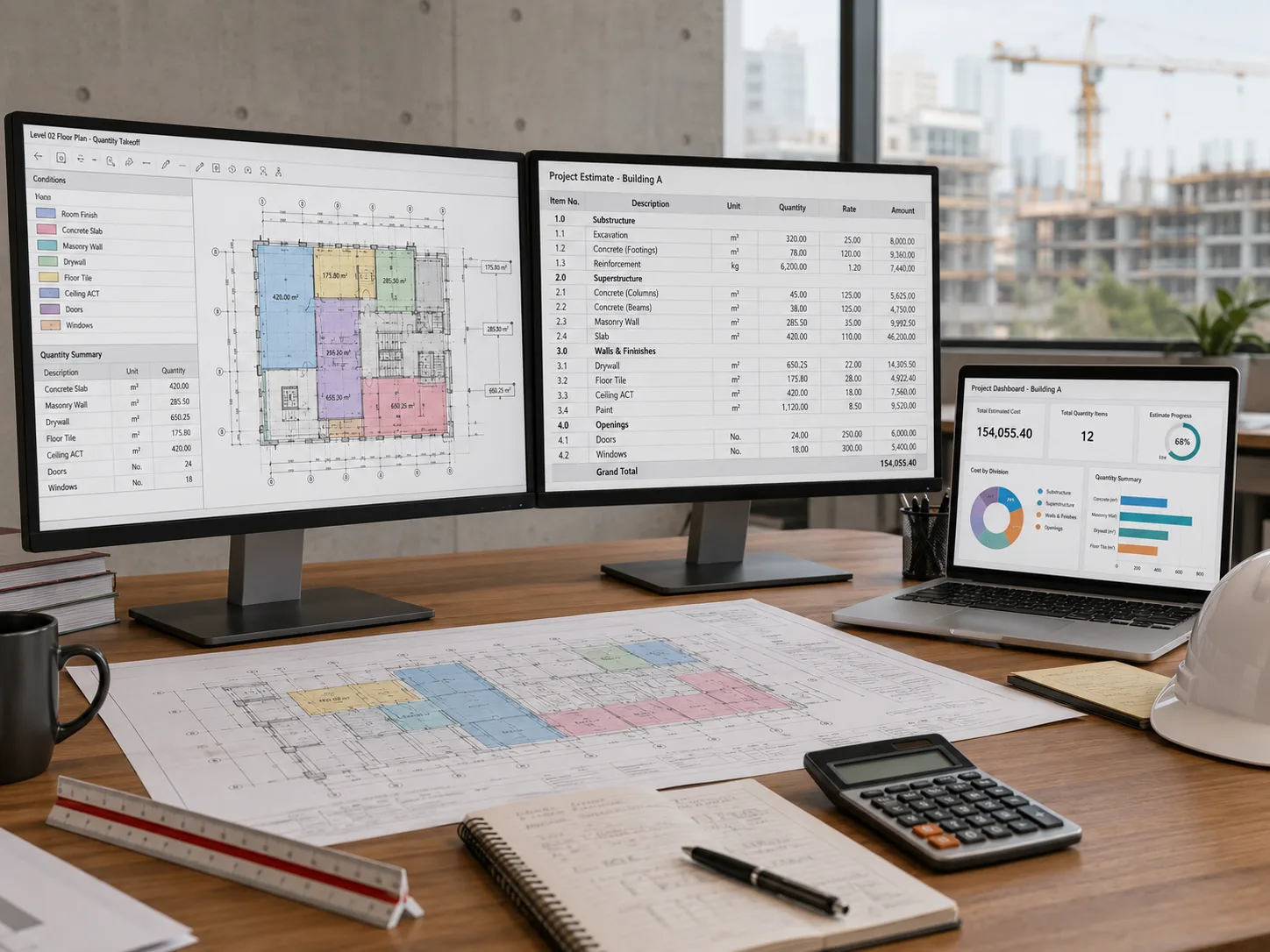 Digital construction estimating and quantity measurement workflow