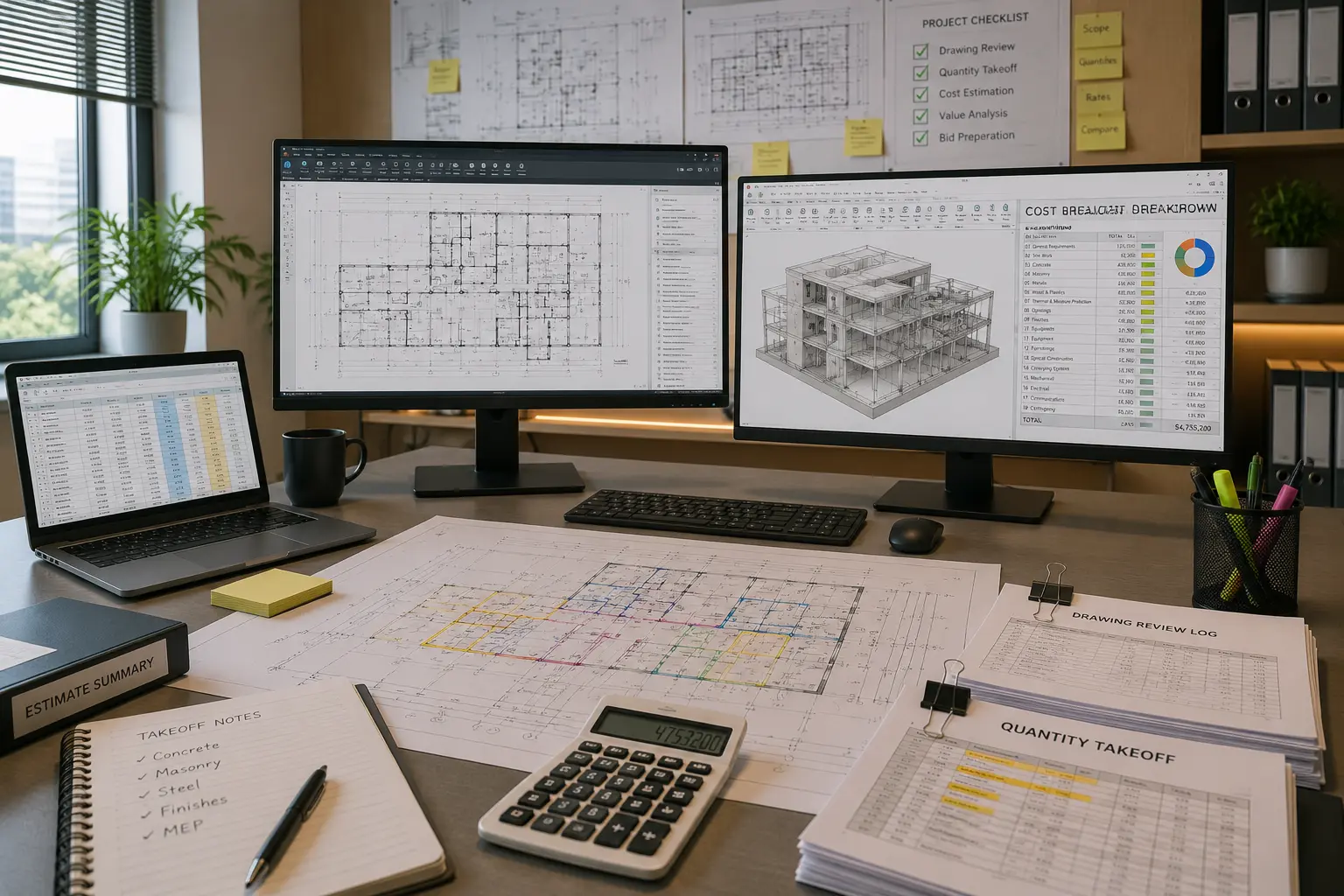 Construction estimating and project drawing review environment