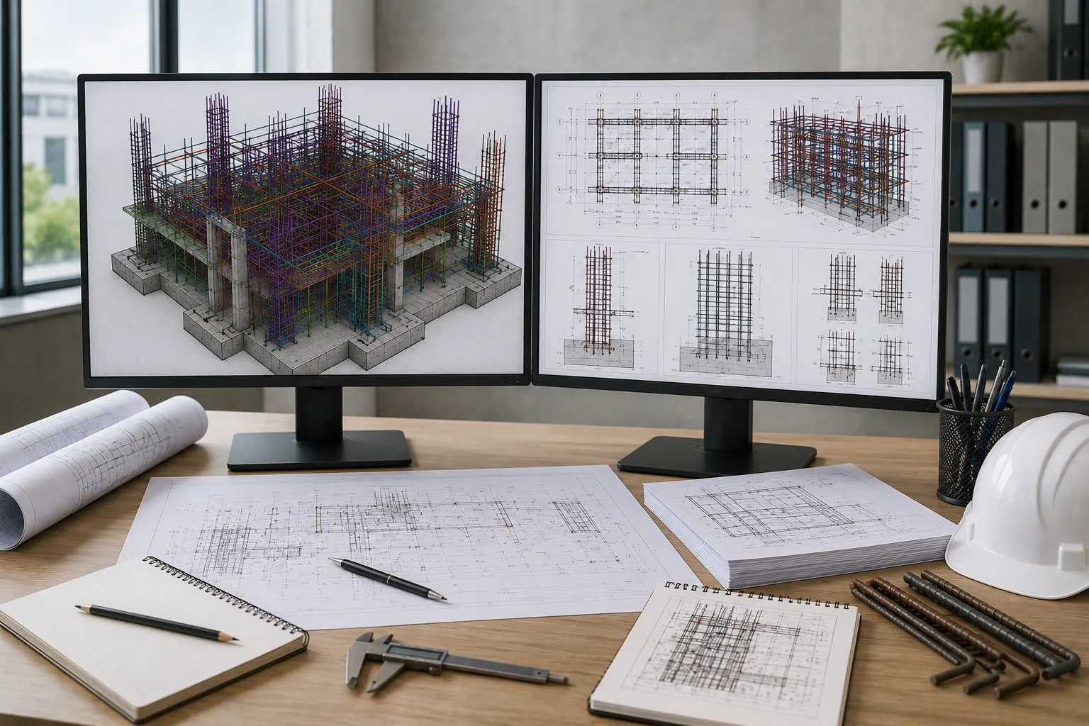 Technical construction documentation supporting rebar detailing and shop drawings