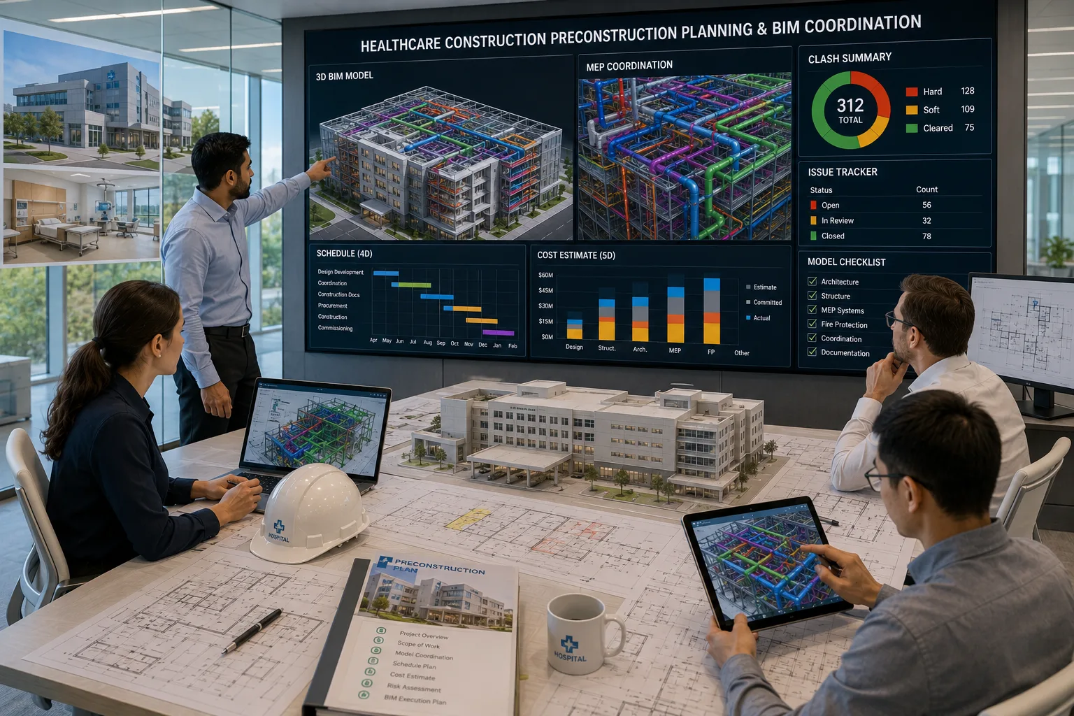 Healthcare construction preconstruction planning and BIM coordination