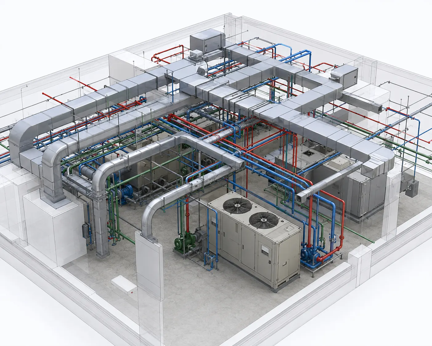 HVAC BIM model coordination for ductwork piping and mechanical equipment