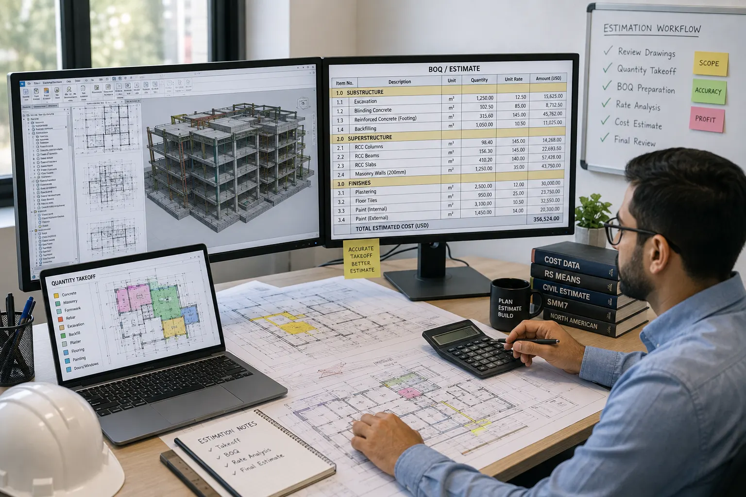 Construction cost estimation and quantity takeoff supporting BOQ estimating services