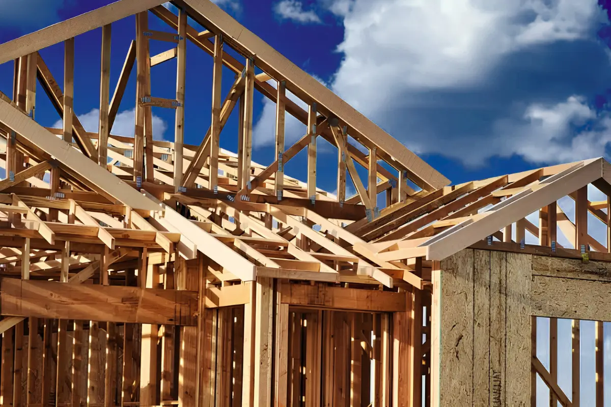 Lumber takeoff drawing showing wood framing plans material quantities and marked-up construction information