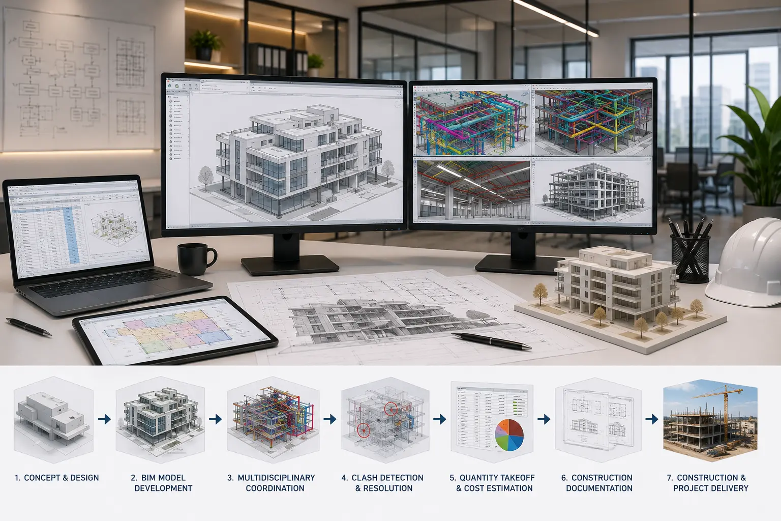 Architectural BIM model development and multidisciplinary coordination workflow