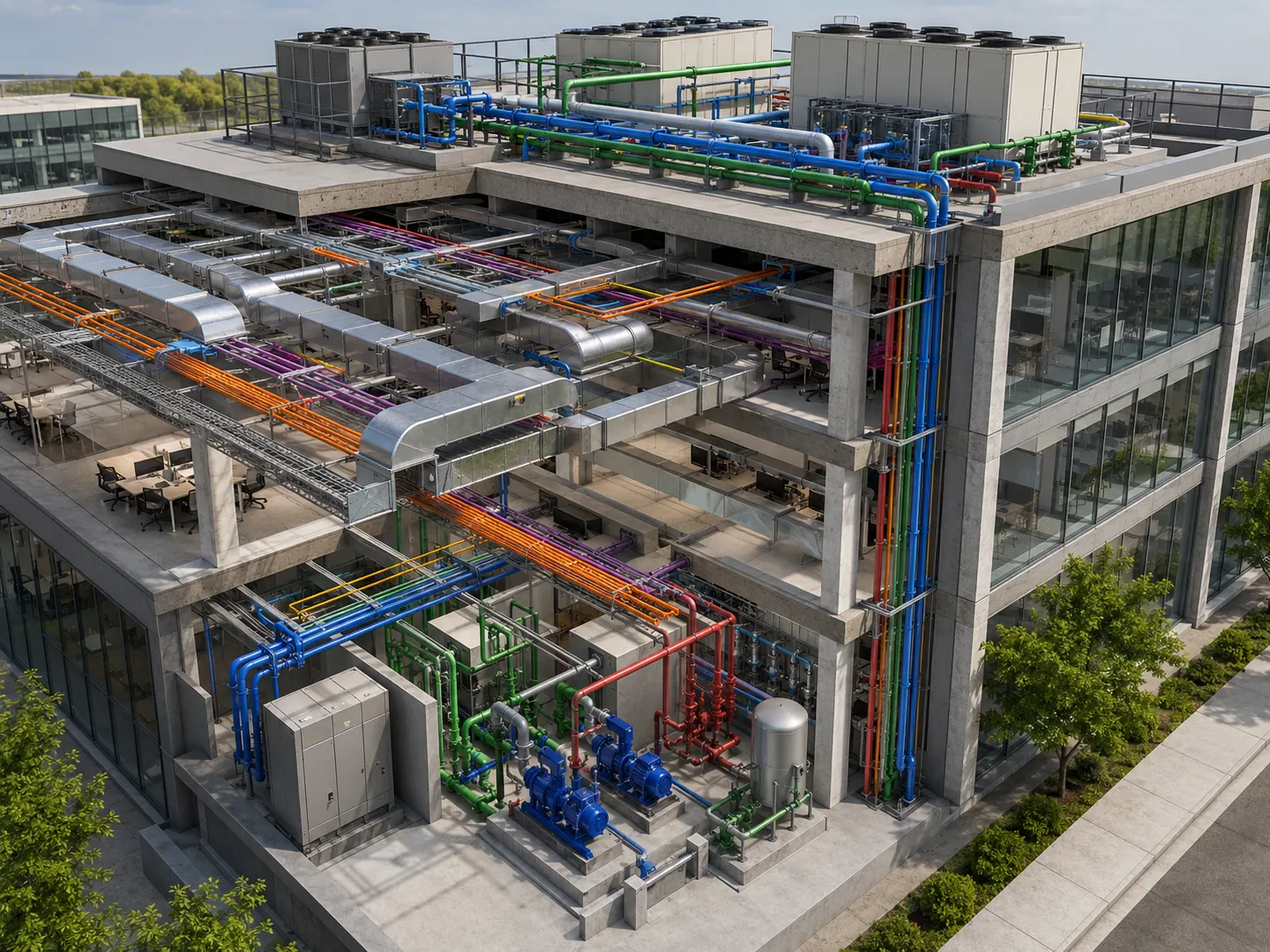 HVAC BIM coordination showing mechanical ductwork piping and building systems