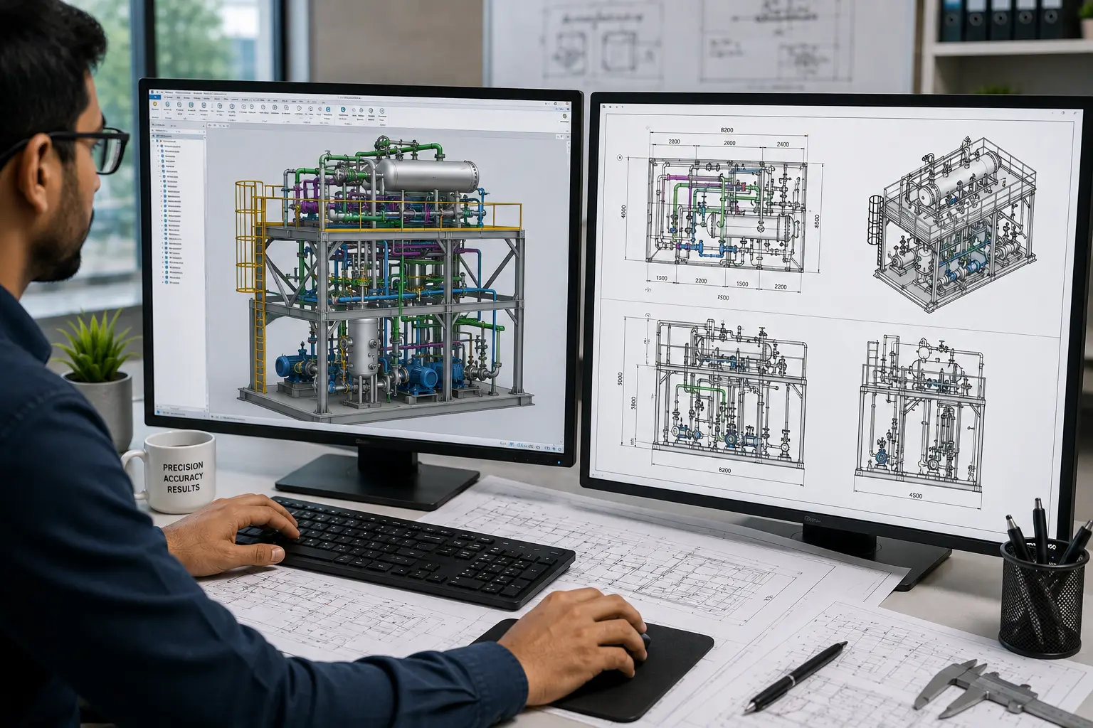 3D CAD drawing and modeling workflow showing detailed three dimensional technical geometry