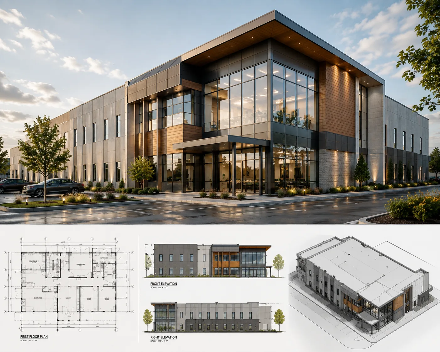 3D architectural rendering developed from project drawings and design information