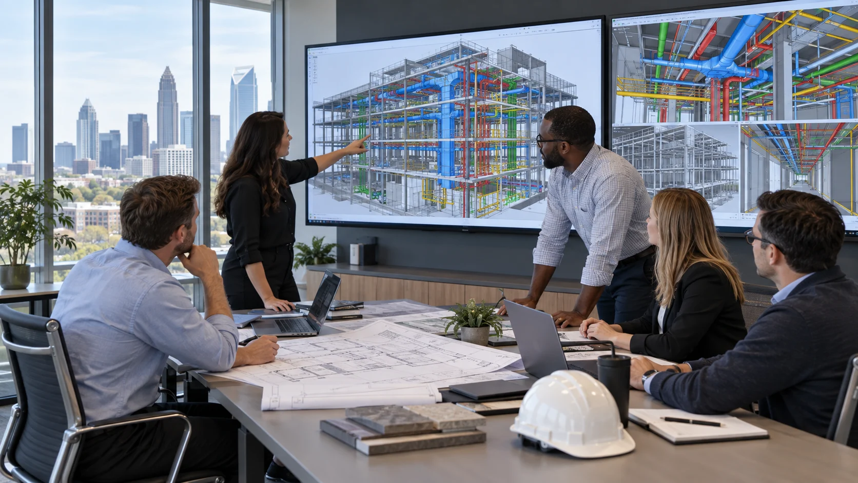 North Carolina BIM team reviewing commercial healthcare industrial data center and residential project models