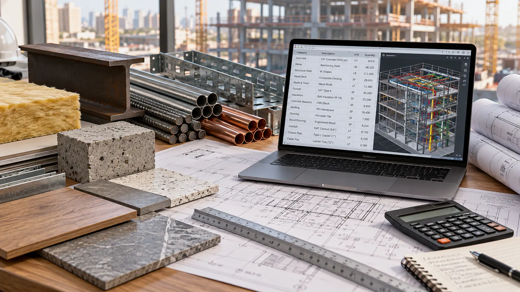 Construction takeoff workflow reviewing tender drawings and quantities for Carlow projects
