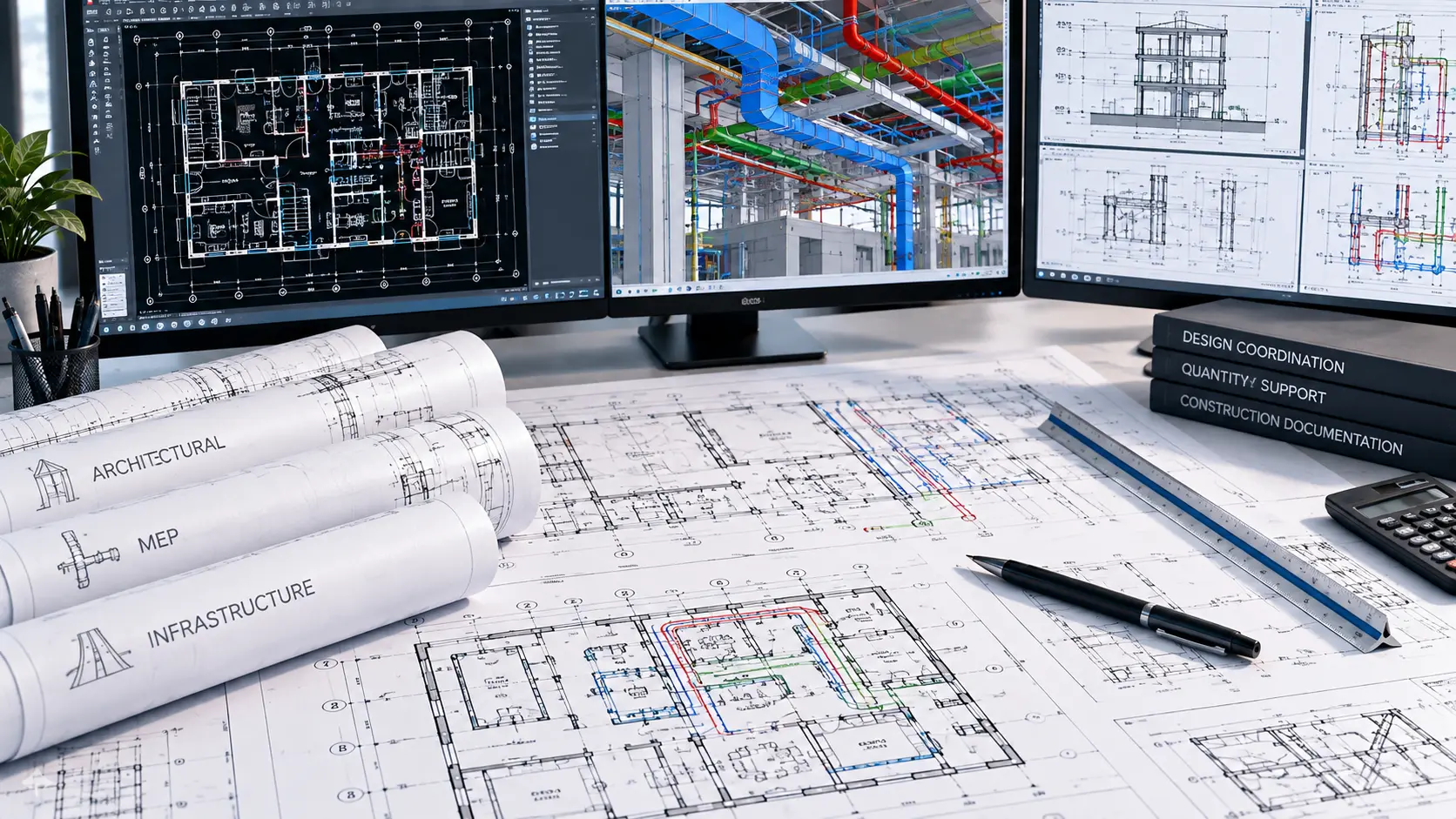 Qatar preconstruction workflow reviewing architectural structural MEP drawings and project models