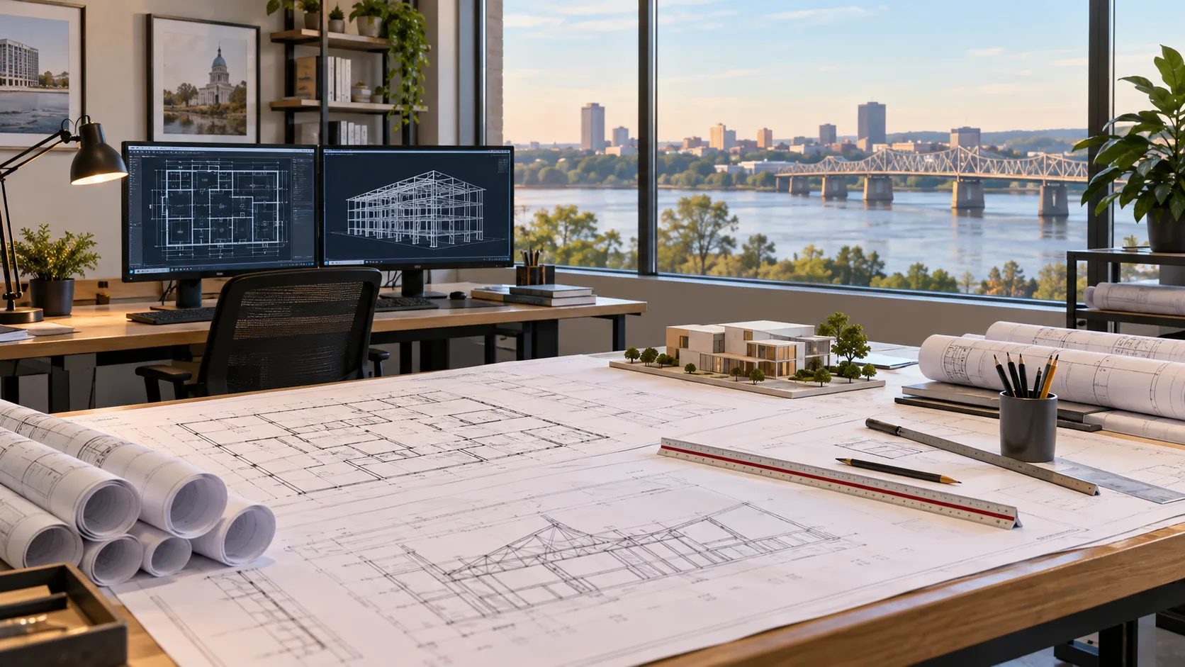 Mississippi CAD drafting team reviewing architectural and structural drawings
