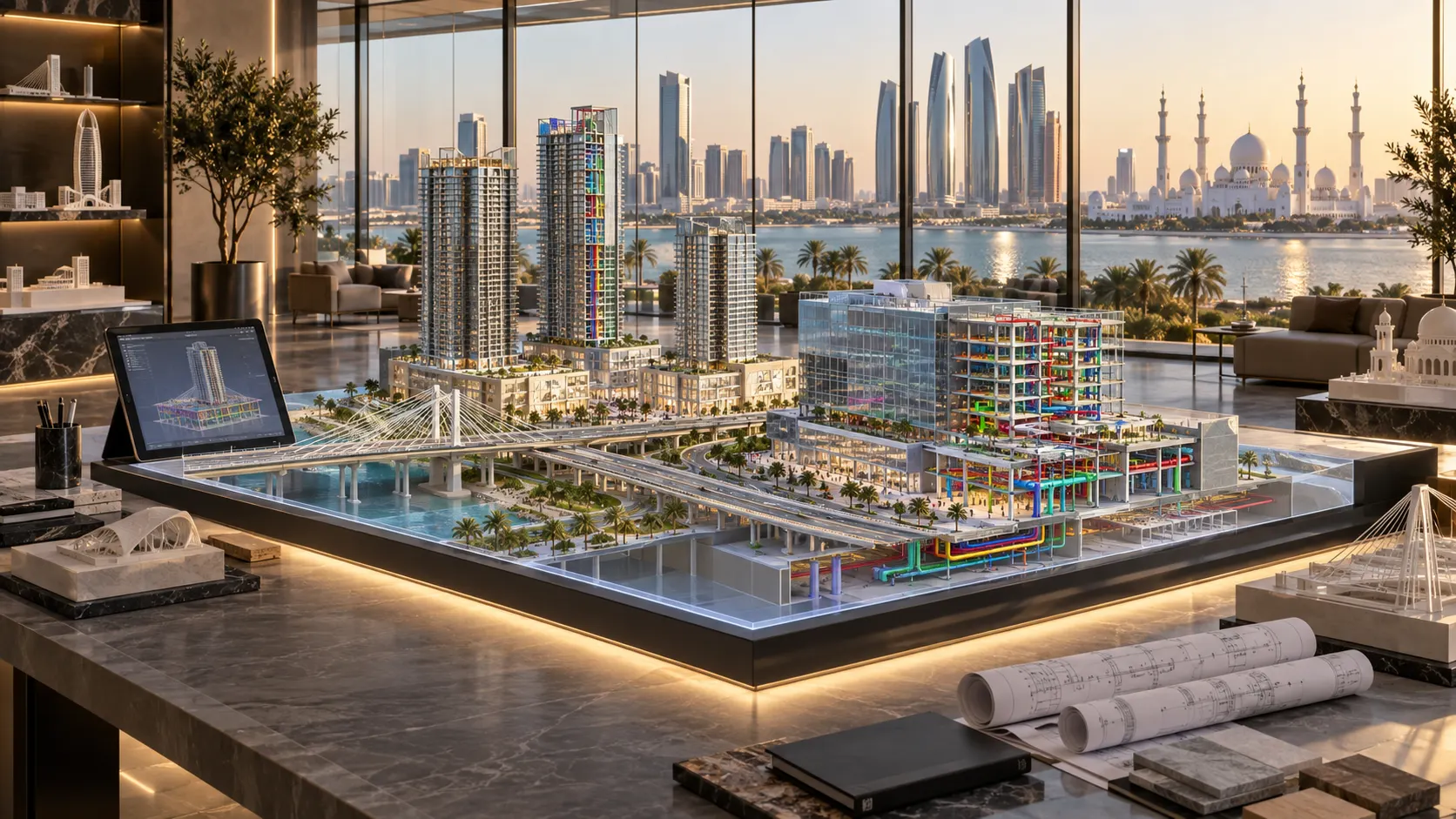 Abu Dhabi BIM team reviewing large residential commercial infrastructure and mixed-use project models