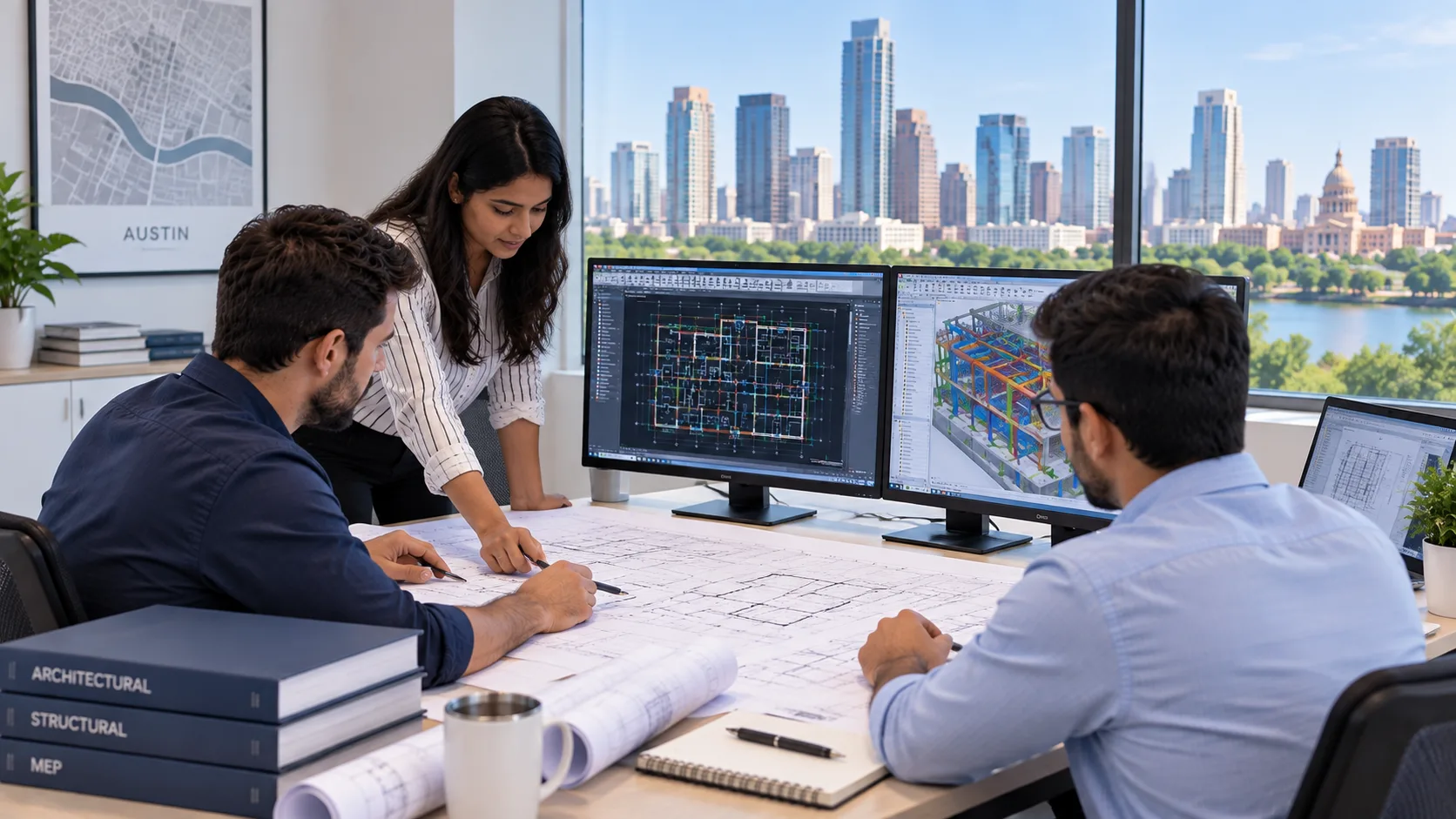 Austin CAD workflow reviewing drawings specifications and multidisciplinary project information