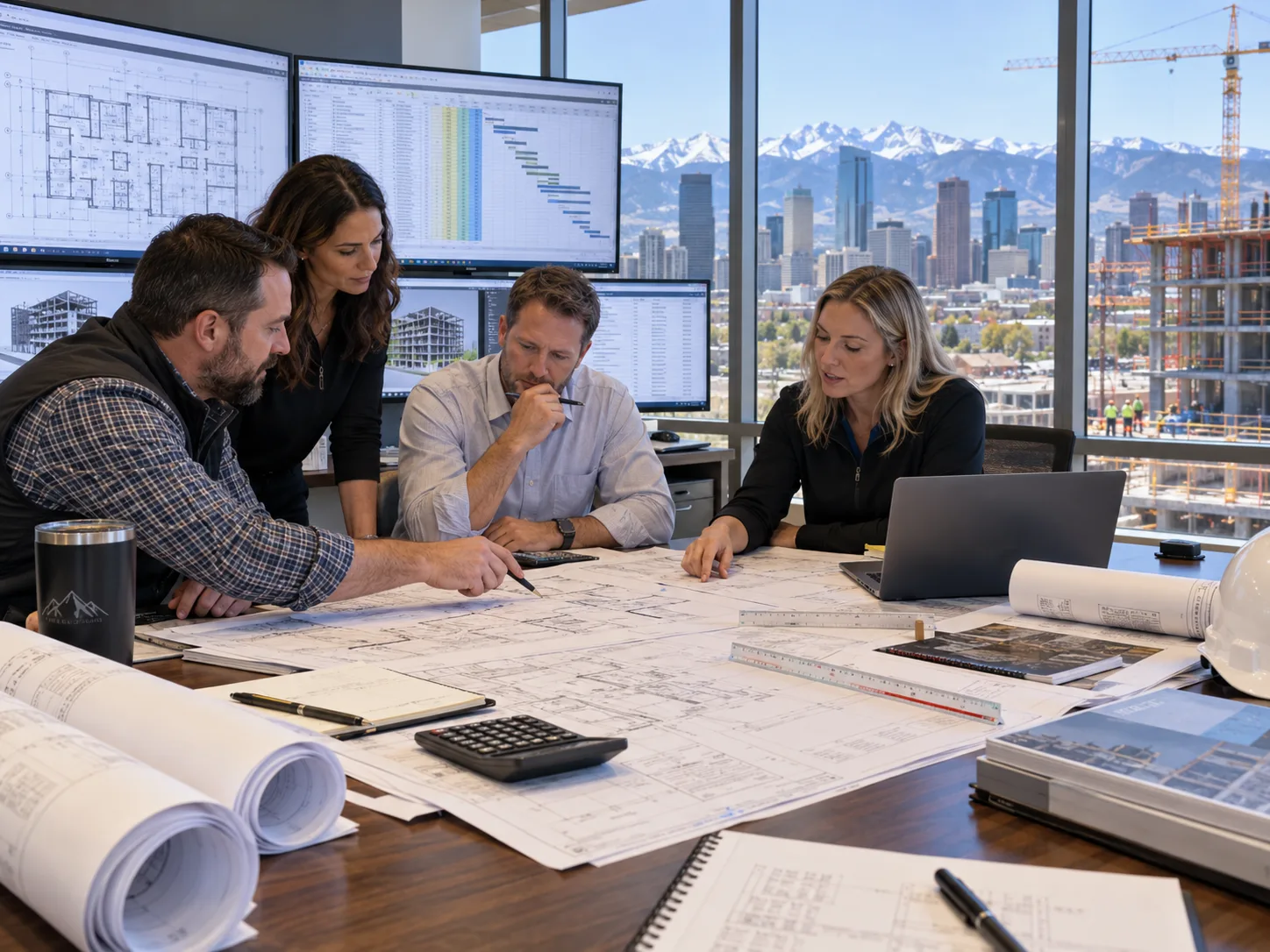 Colorado construction estimating team reviewing drawings quantities and trade costs