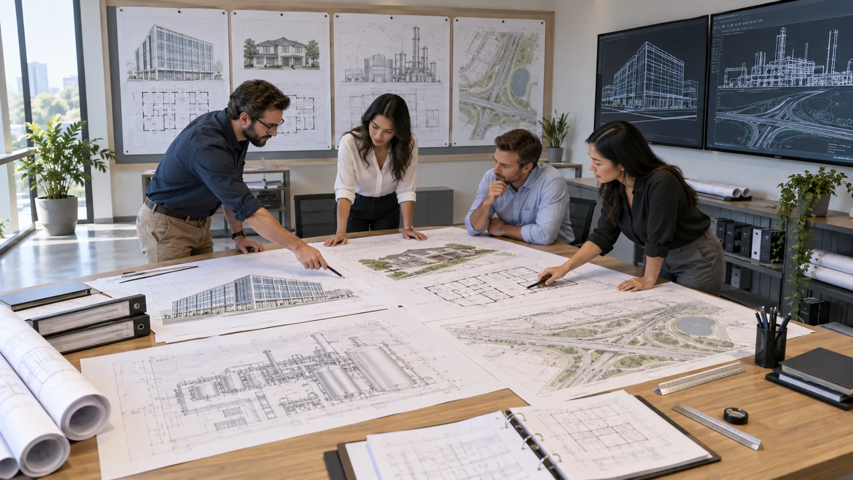 Fort Worth CAD drafting team reviewing commercial residential industrial and infrastructure construction drawings