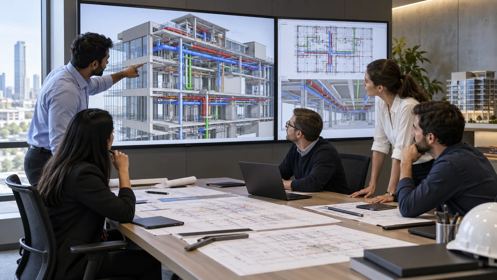 North Carolina BIM team reviewing coordinated architectural structural and MEP Revit models