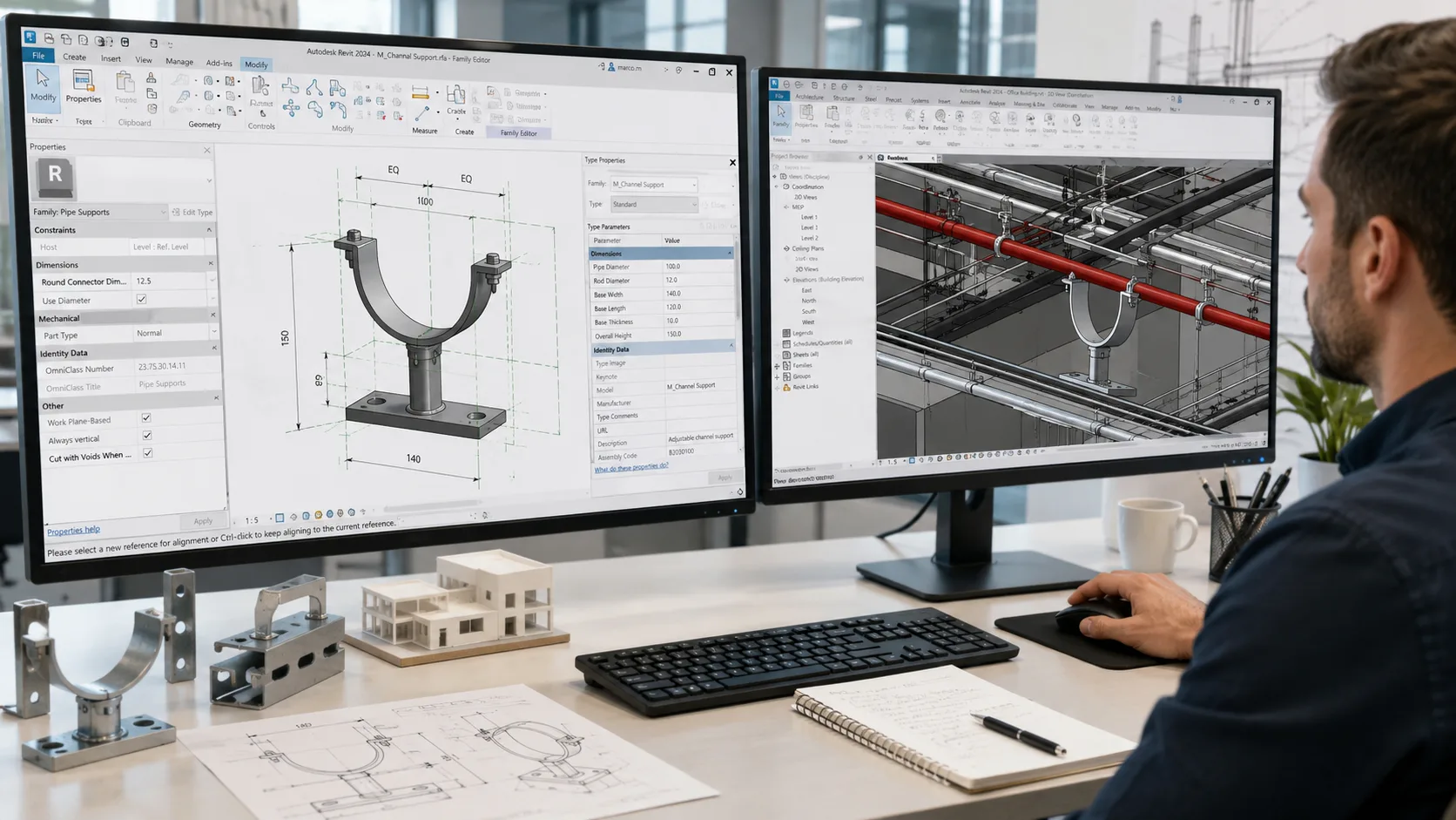 Revit family creation services showing parametric BIM component geometry parameters and model integration