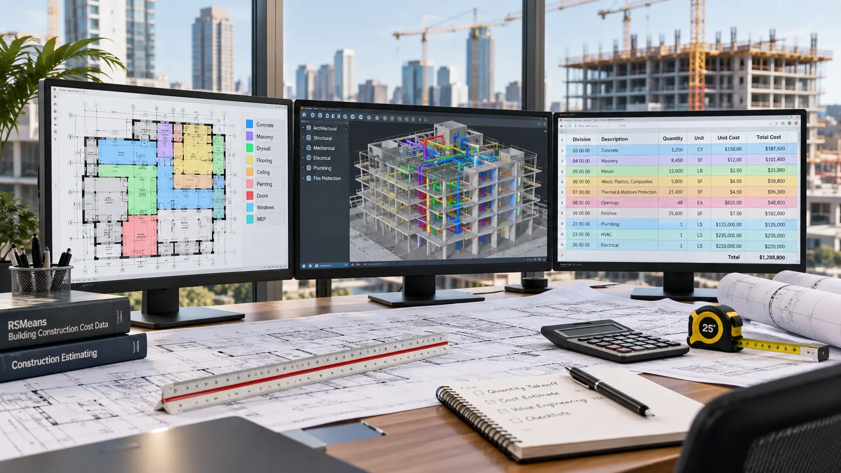 Construction takeoff review for Dubai South tender drawings and quantity packages