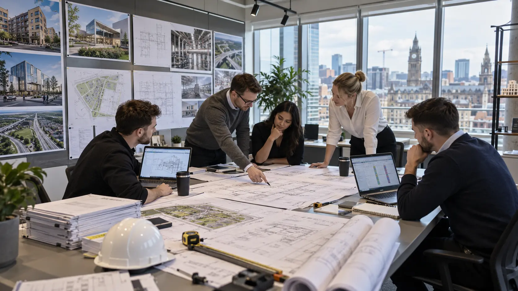 Leeds construction estimating team reviewing commercial residential healthcare industrial and infrastructure project drawings