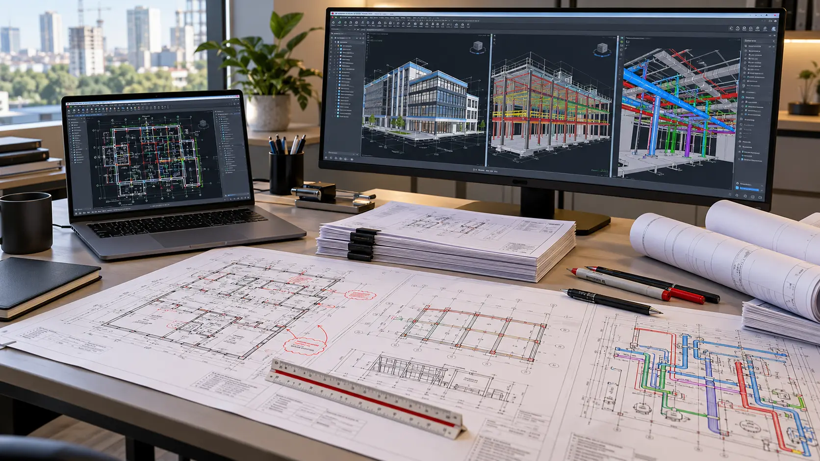 CAD drafting workflow reviewing project drawings and markups for Kuwait projects