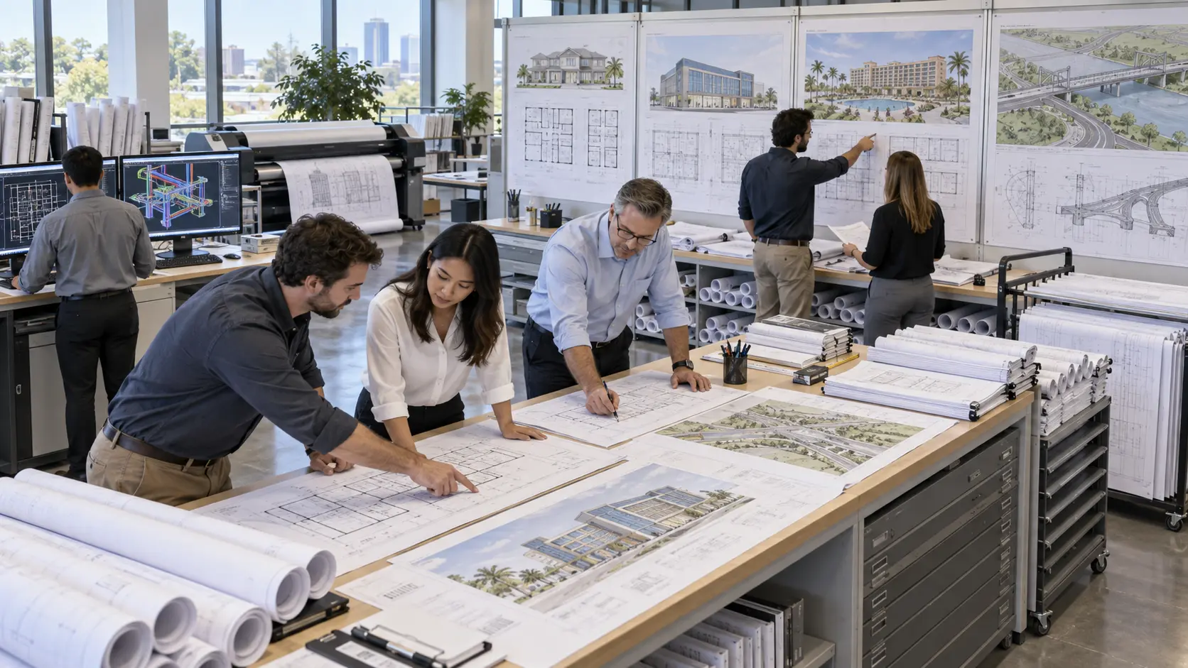 Hawaii CAD drafting team reviewing residential commercial hospitality and infrastructure drawing packages