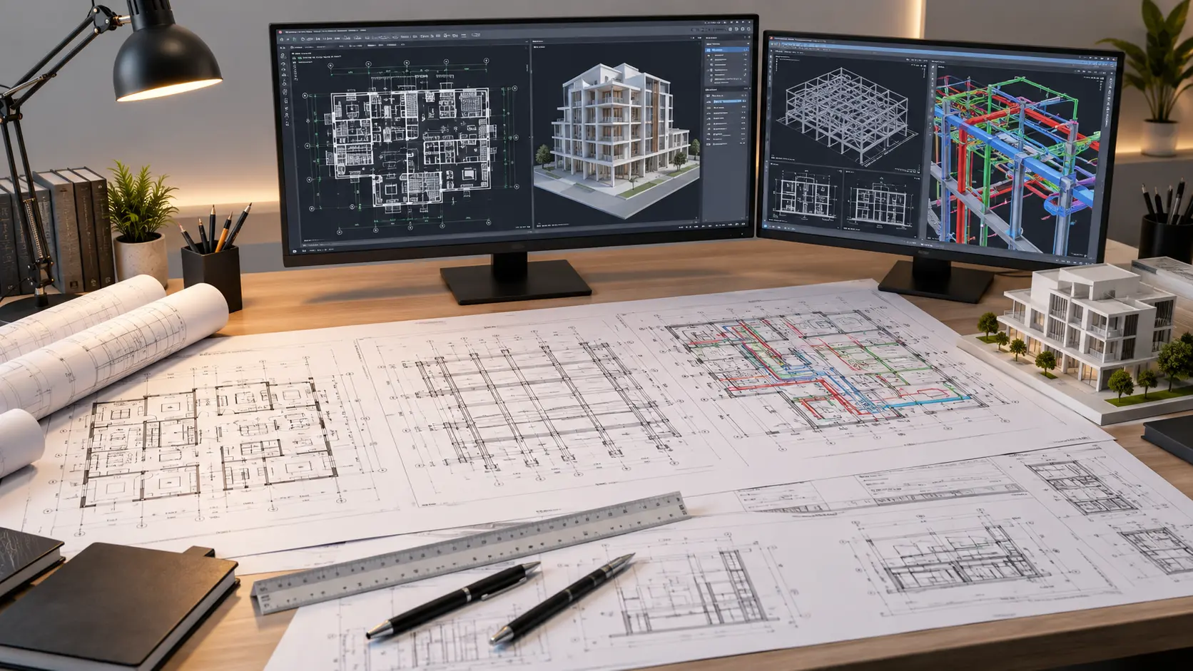 Oman CAD drafting workflow reviewing architectural structural and MEP drawings