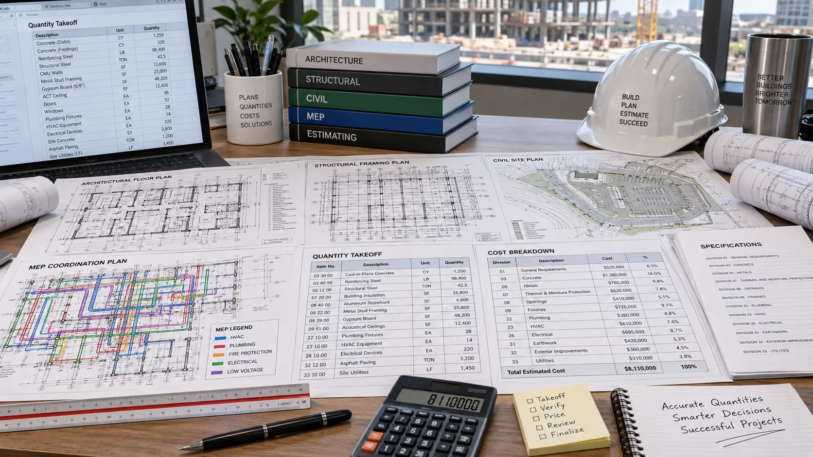 Egypt construction estimating workflow reviewing architectural structural civil and MEP drawings and quantity information