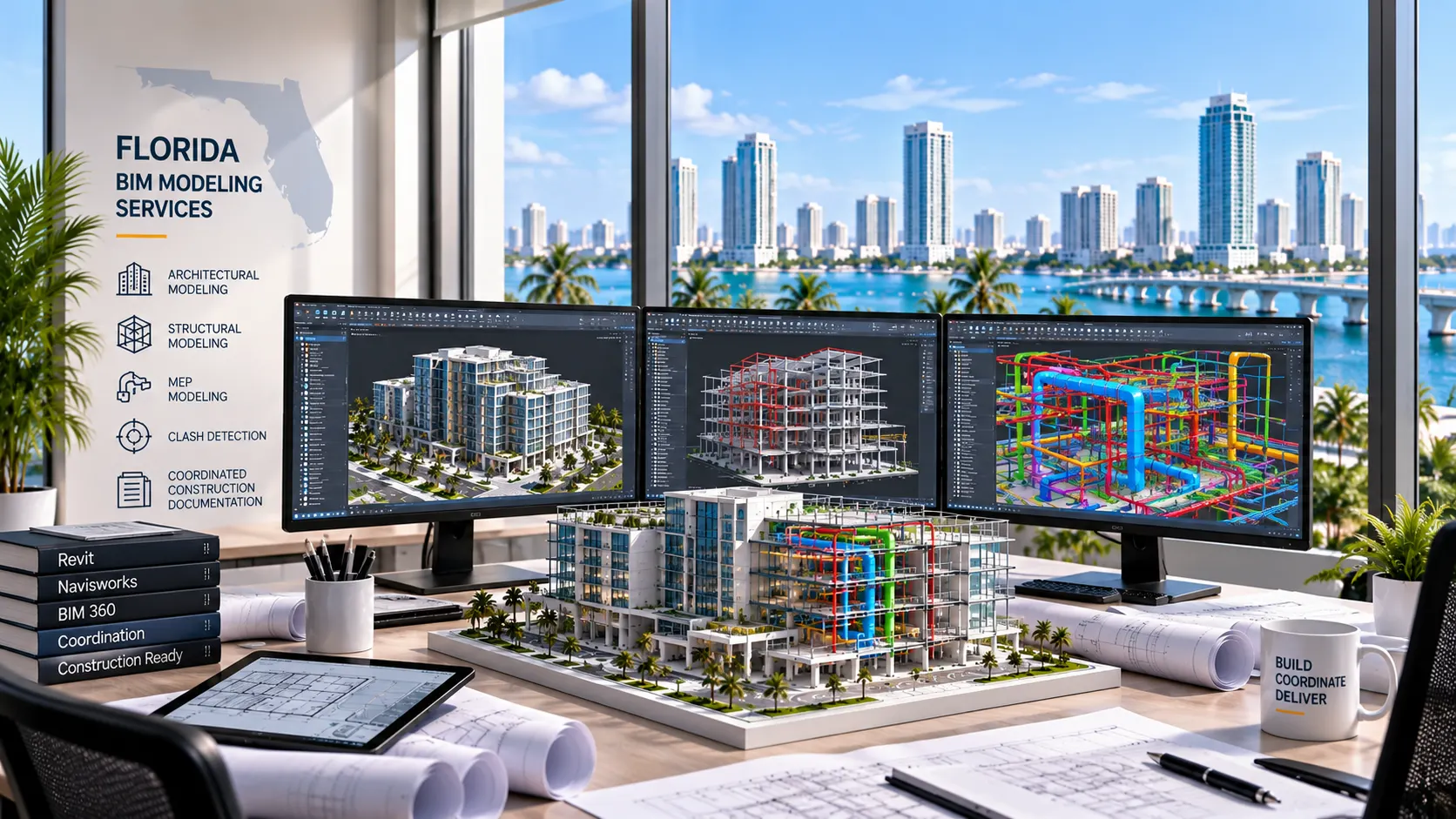 Florida BIM modeling team reviewing architectural structural and MEP models