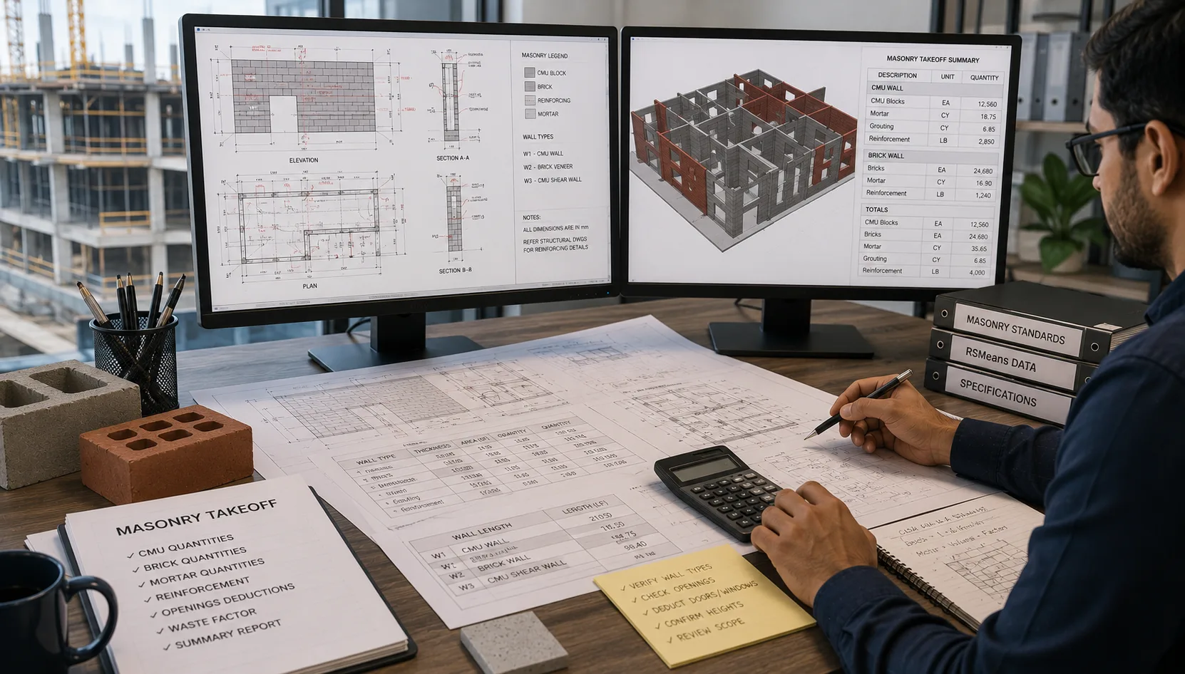 Masonry takeoff workflow reviewing construction drawings masonry quantities and project scope