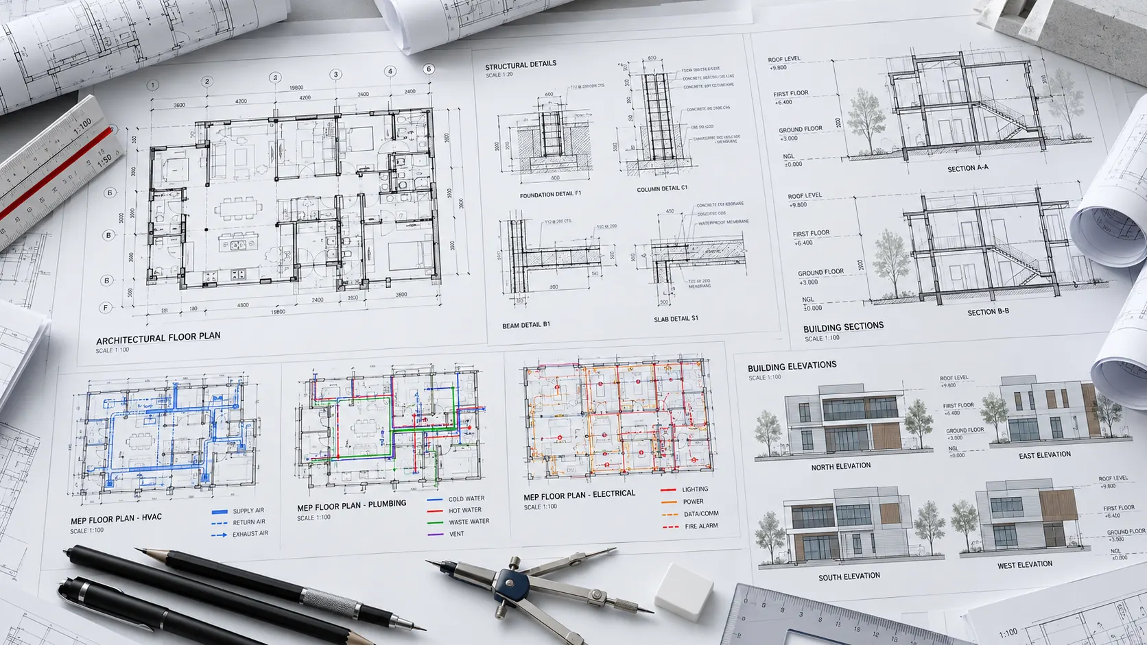 Architectural and structural CAD documentation prepared for a Las Vegas construction project