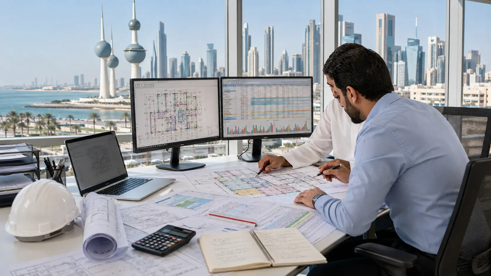 Construction takeoff services in Kuwait reviewing trade drawings material quantities and project scope