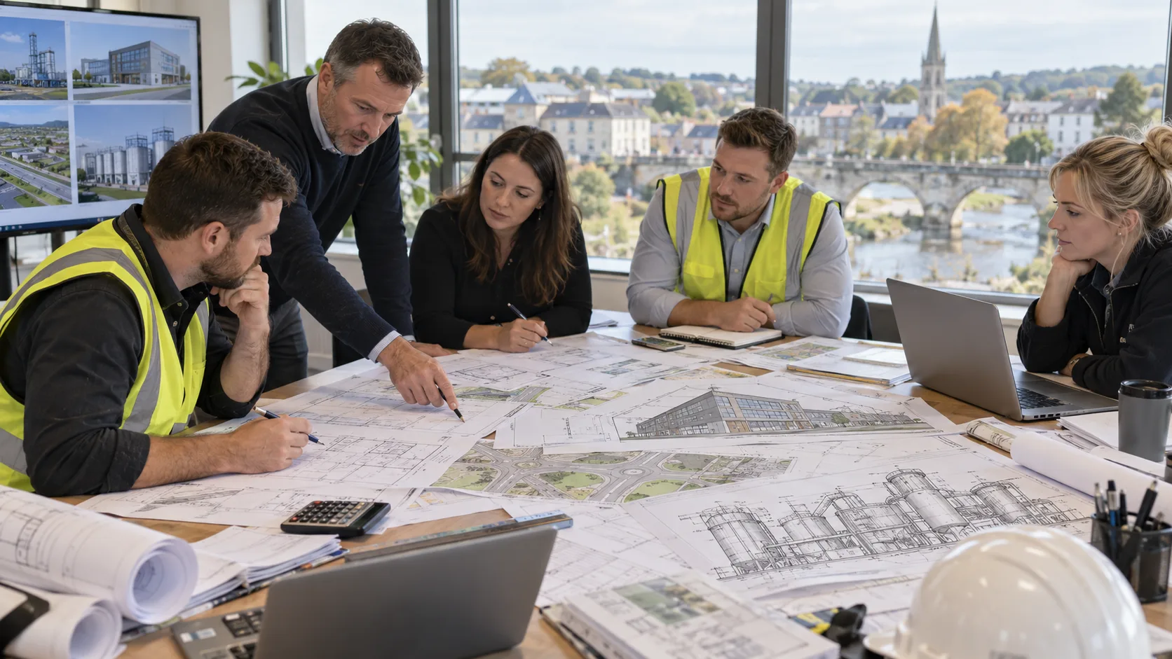 Carlow construction estimating team reviewing commercial residential civil and industrial project drawings