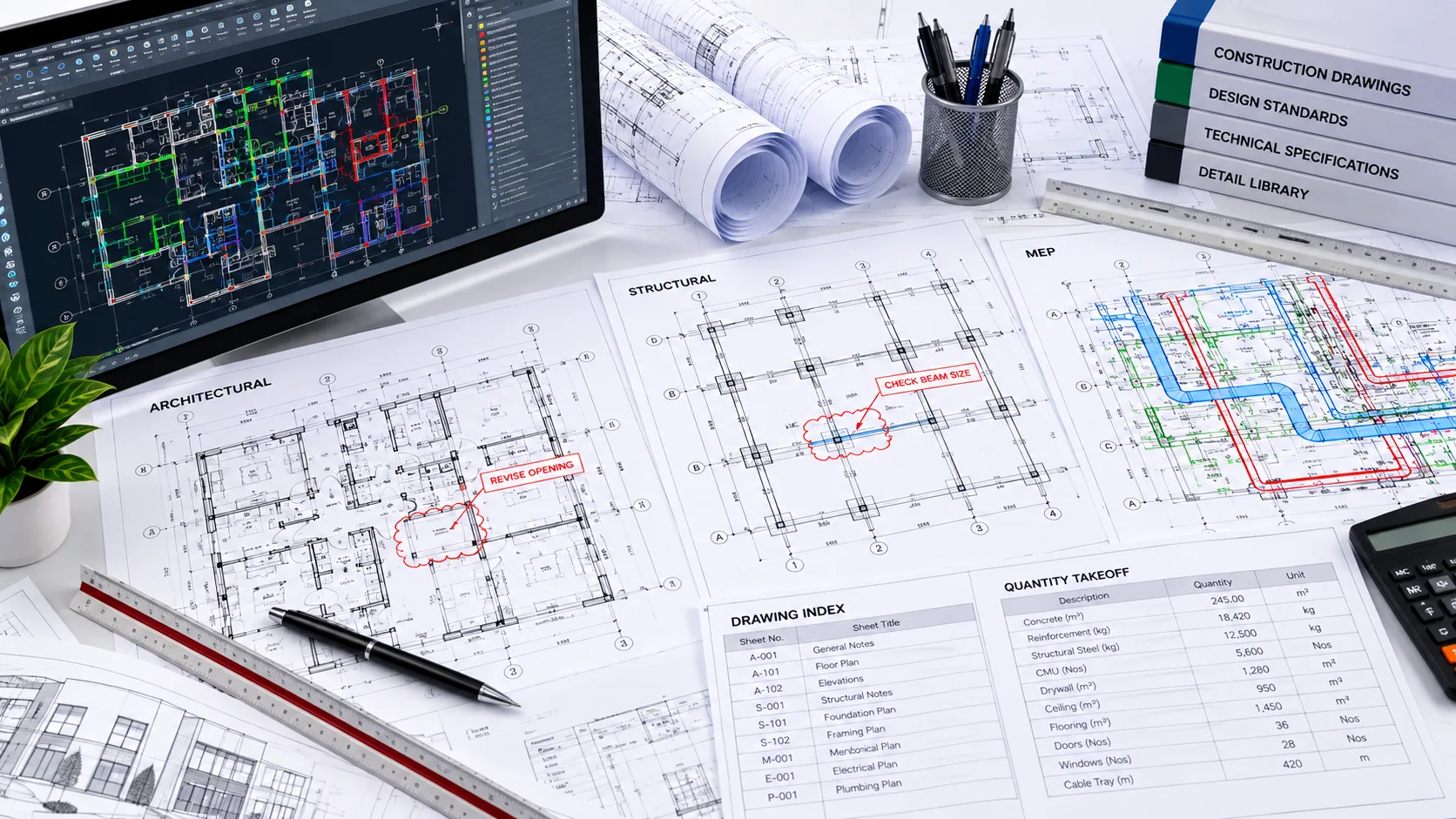 Project drawings markups and technical information reviewed for CAD drafting services in Indiana