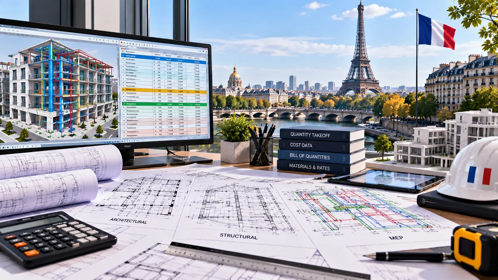 France construction takeoff team reviewing residential commercial industrial and infrastructure drawing packages