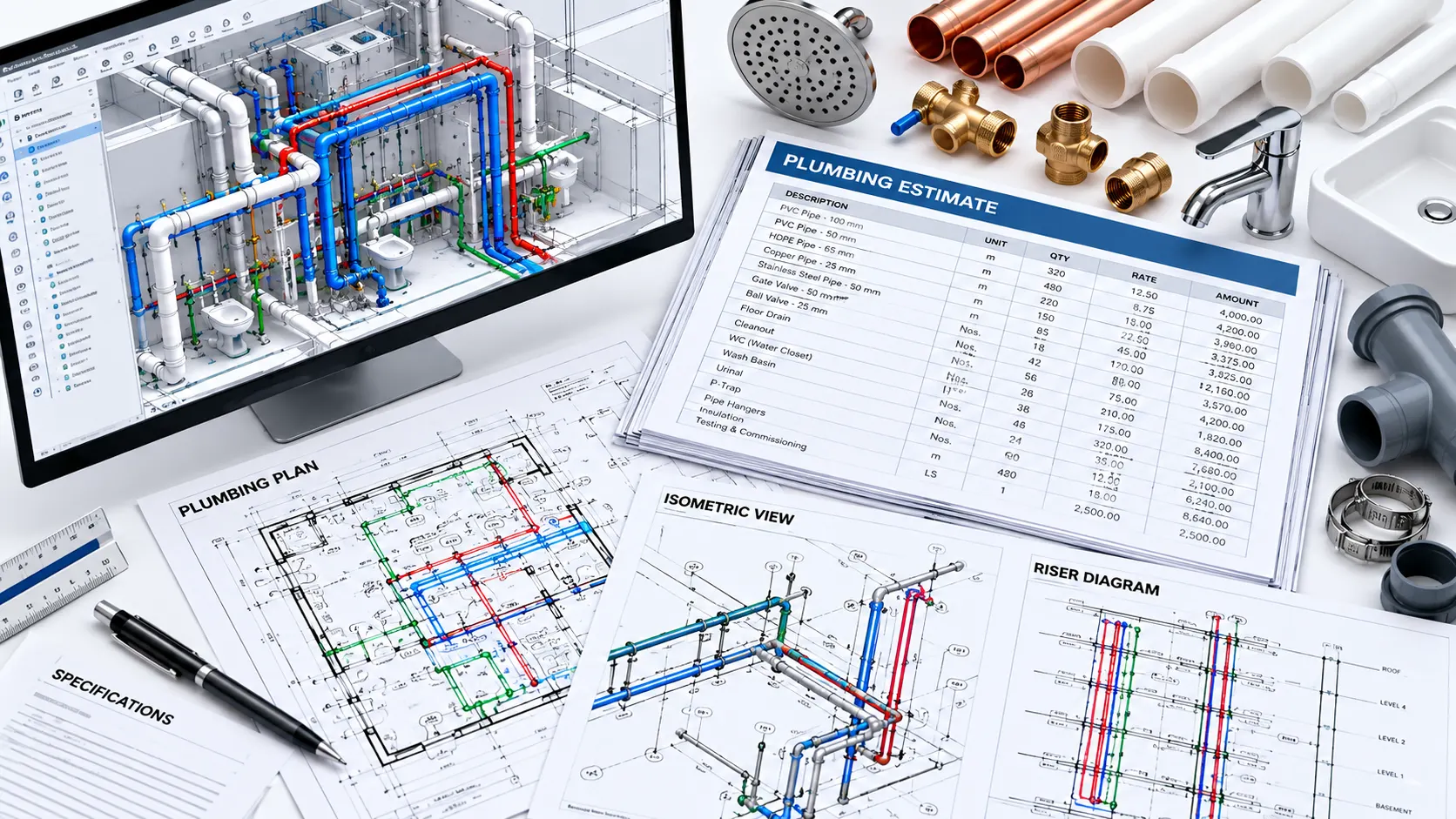 Plumbing estimating drawings and cost planning