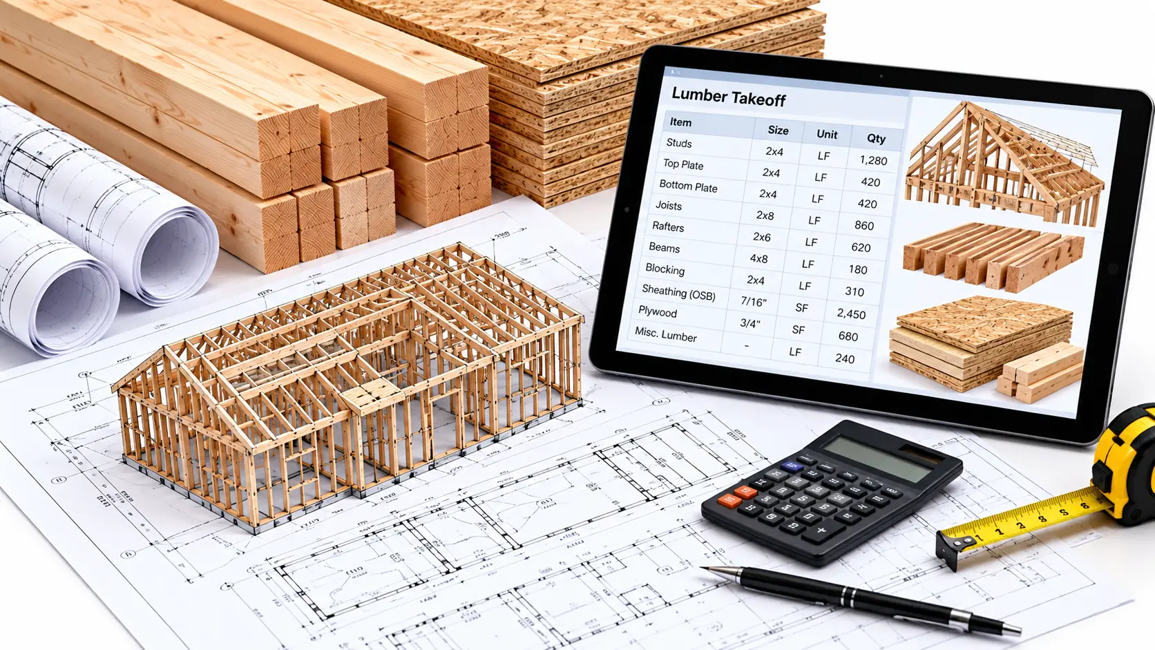 Lumber estimating workflow for contractors framers and builders