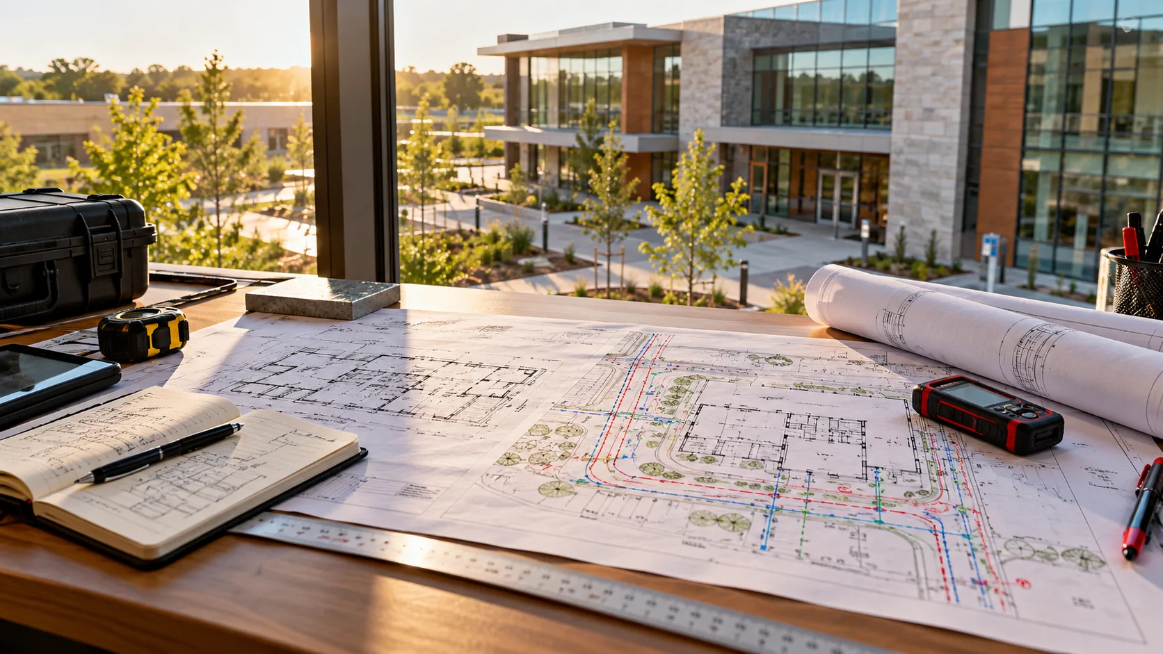 As-built CAD construction drawing documenting approved field changes and installed building systems
