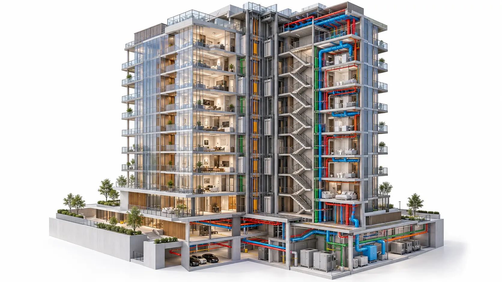 Multidisciplinary BIM model showing structural steelwork and MEP building services for a Bristol industrial facility