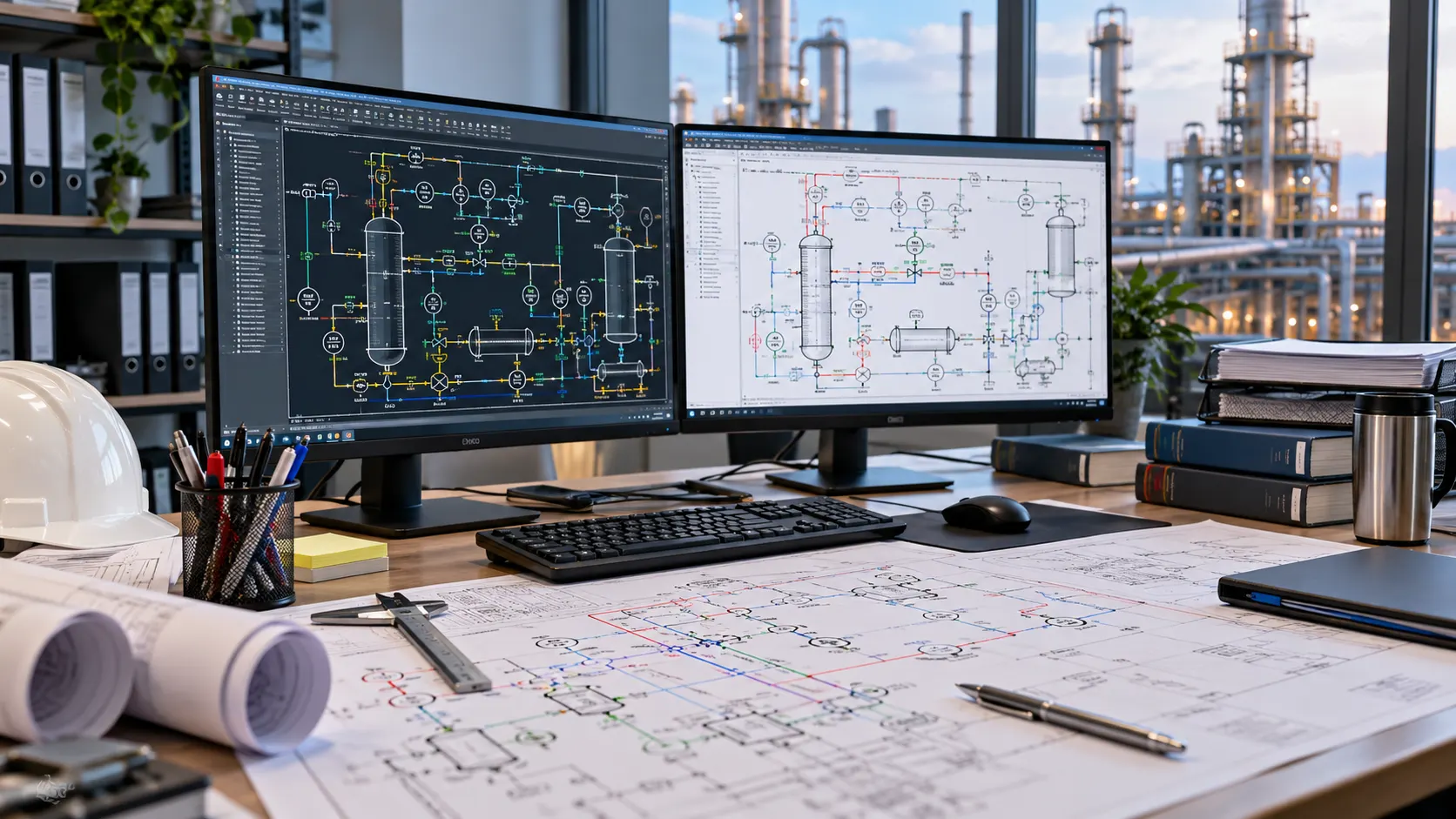 Piping and instrumentation diagram engineering drawing showing process piping equipment valves and instrumentation