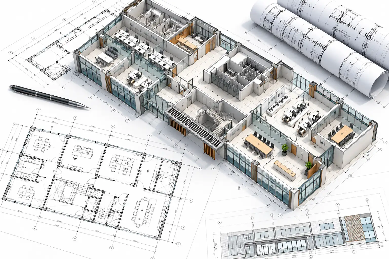 CAD drafting workflow reviewing architectural structural and MEP drawings for a Leeds project