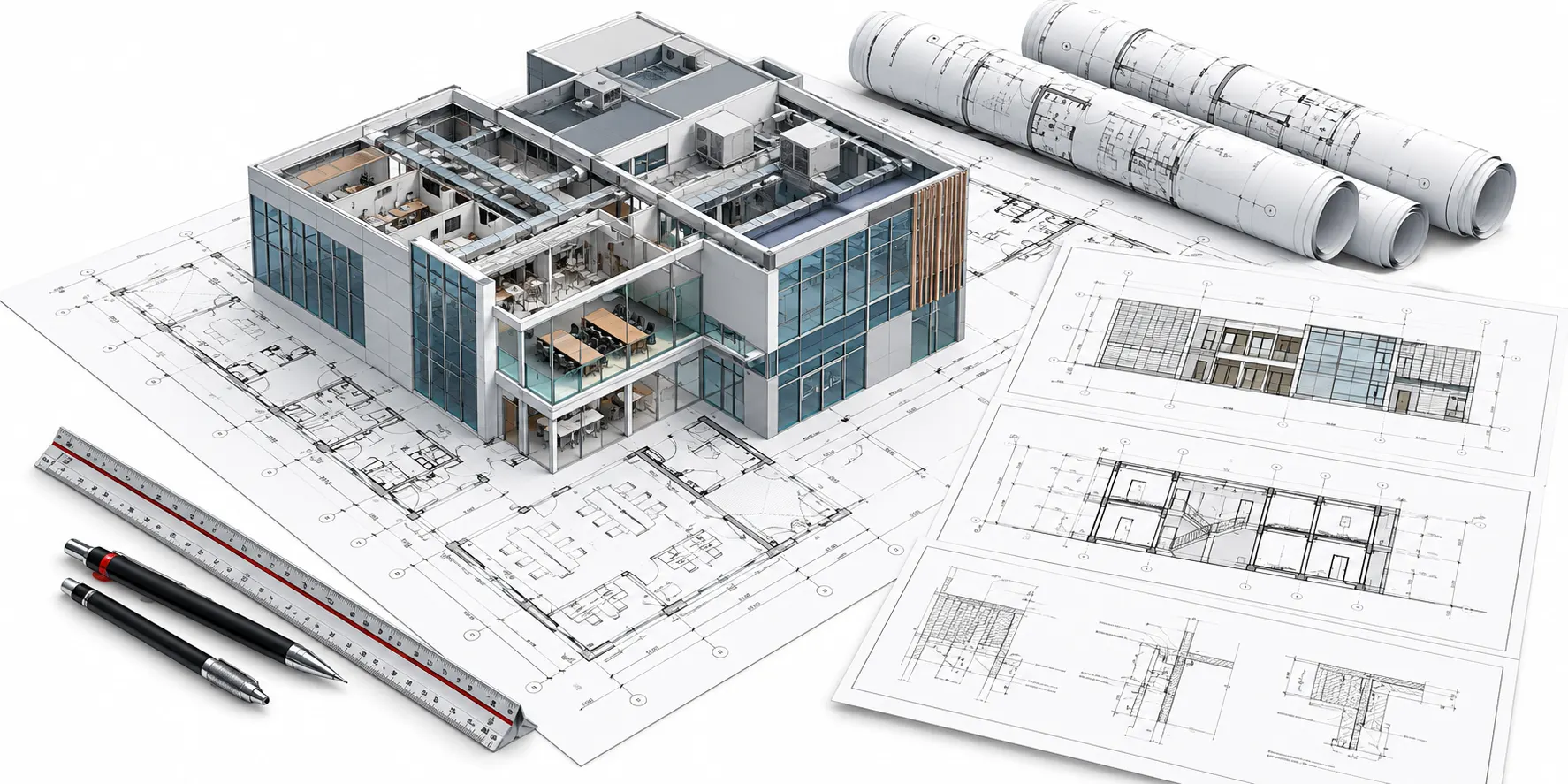 CAD drafting workflow reviewing architectural structural and MEP drawing mark-ups for a Sheffield project