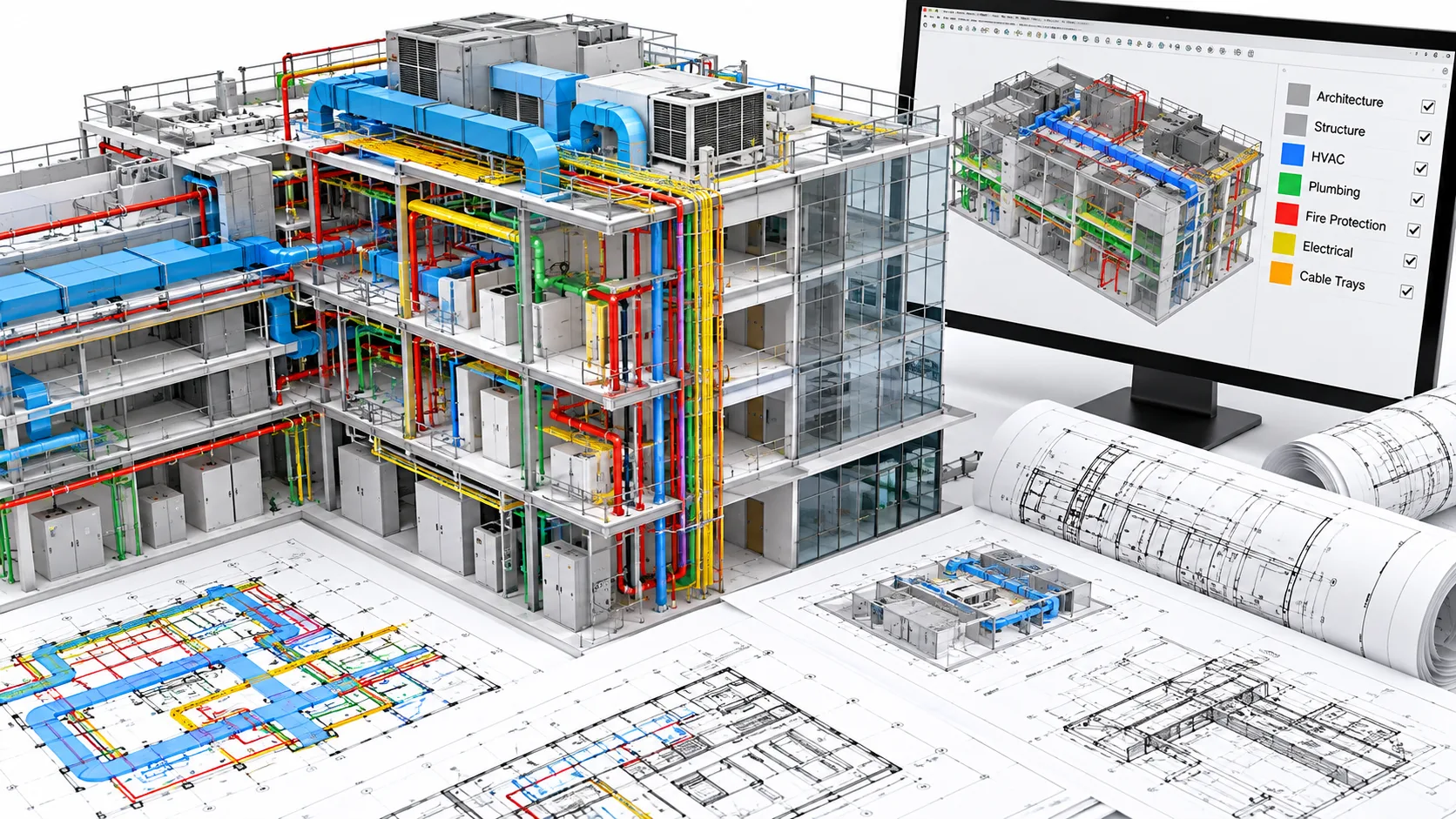 BIM coordination workflow reviewing architectural structural and MEP models for a Leeds project