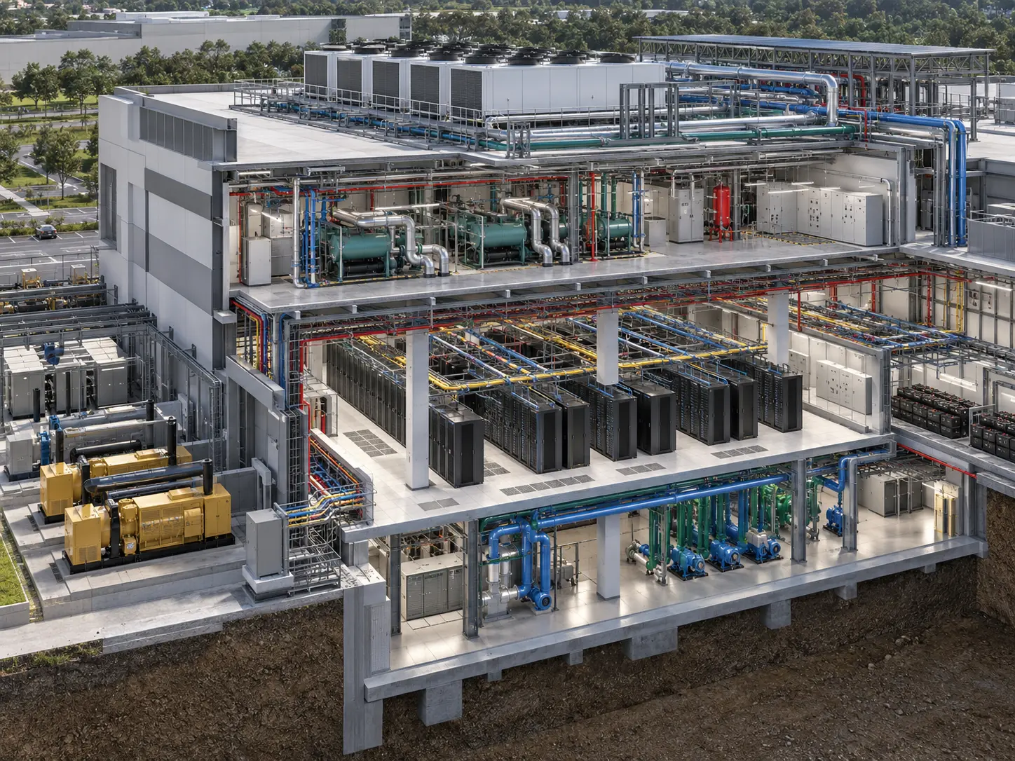 Federated BIM model showing structural elements and coordinated mechanical electrical and plumbing services