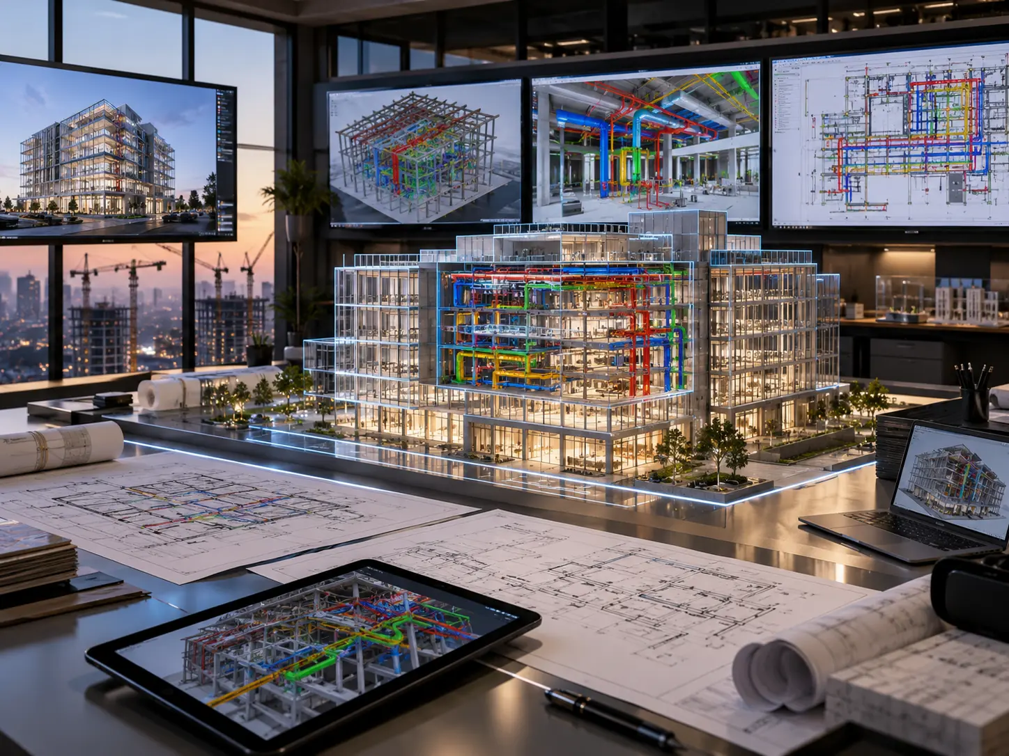 Coordinated Revit BIM model showing structural elements and MEP systems